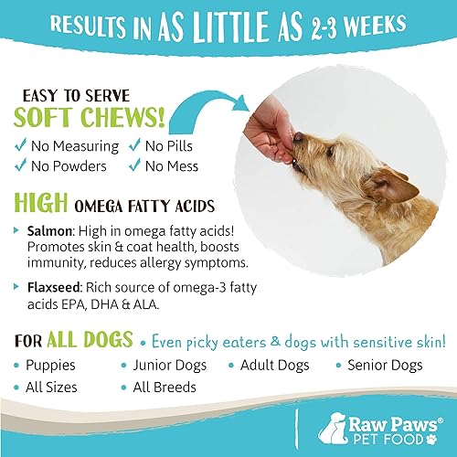 Miniatura 4 de Raw Paws Skin & Coat Treats para perros, 10 onzas (paquete de 100)  Hecho en Estados Unidos  Golosinas de coco y salmón Omega 3  Masticables para