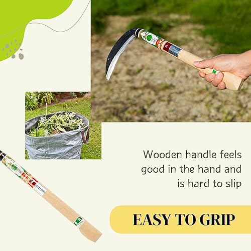 Miniatura 4 de Hoz japonesa (hoja gruesa), hoja de acero de alta calidad (acero azul n. 2) herramienta de mano para jardinería, deshierbe y agricultura, longitud