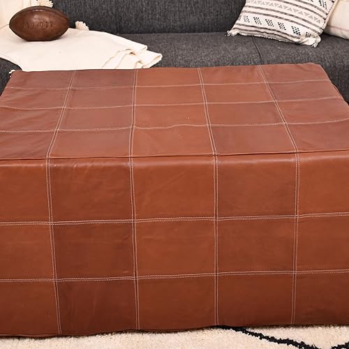 Miniatura 118 de Marrakesh Gallery Funda otomana de cuero - Puf cuadrado marroquí, sala de estar, dormitorio otomano Marrón,Beige Bronceado,Azul,Marrón (Dark
