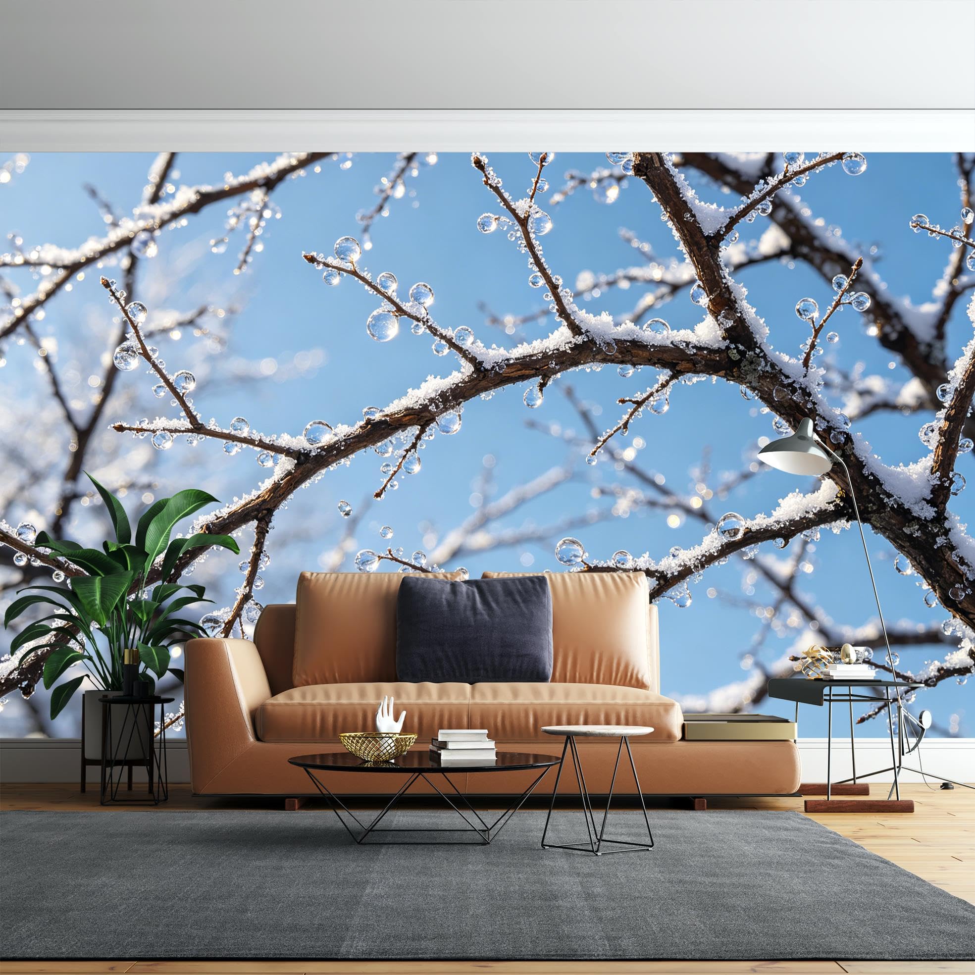 Peel And Stick Wall Mural, Frosty Branches Self Adhesive Wallpaper 340X250Cm(Wxh) Thick Waterproof Vinyl Wallpaper Removable Wall Covering For Bedroom Living Room Home Decor Frosty Branches 340X250Cm