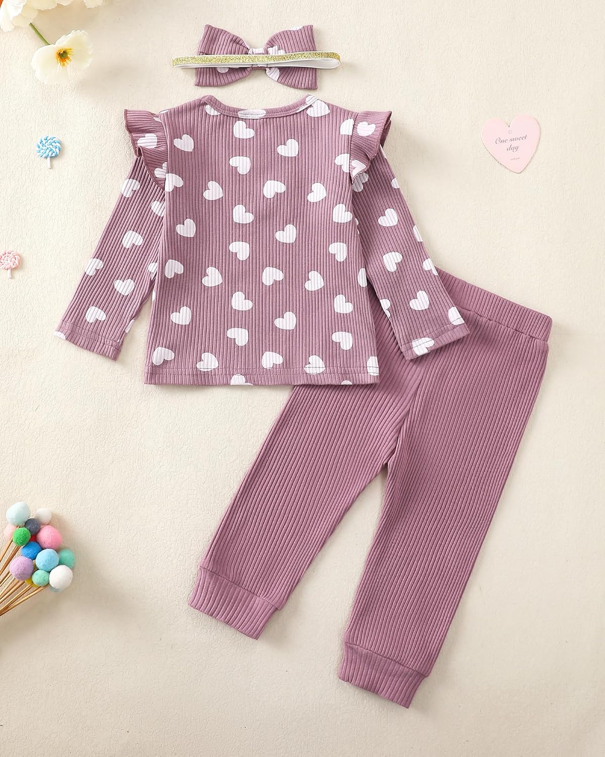 Mioglrie Baby Toddler Girl Clothes Infant Fall Winter Outfits Cute Floral Top Pant Set 3 6 9 12 18 24 Months 2T 3T 18-24 Months Purple image 4 of 6 B0F8V8GVG9
