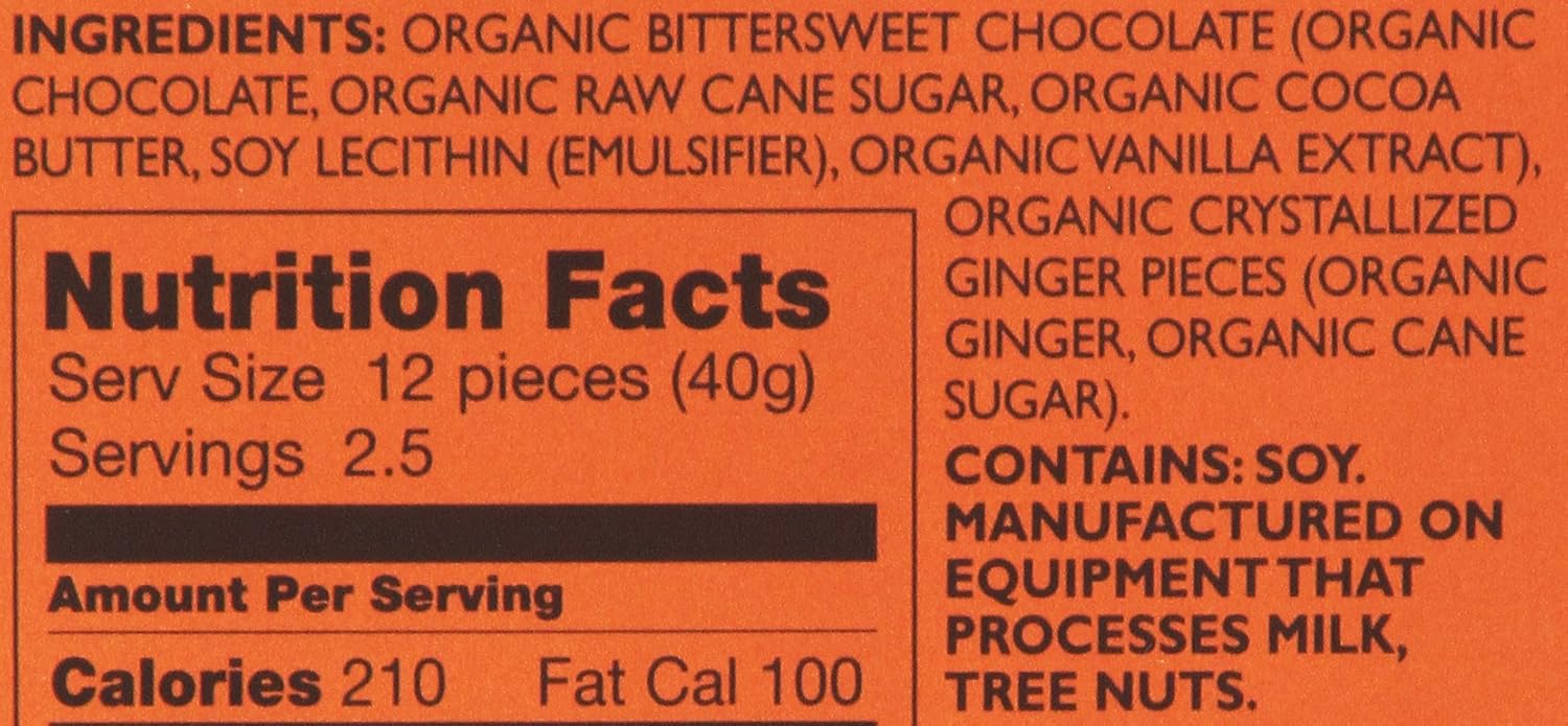 Dark Chocolate with Ginger Organic 3.50 Ounces (10 Bars)