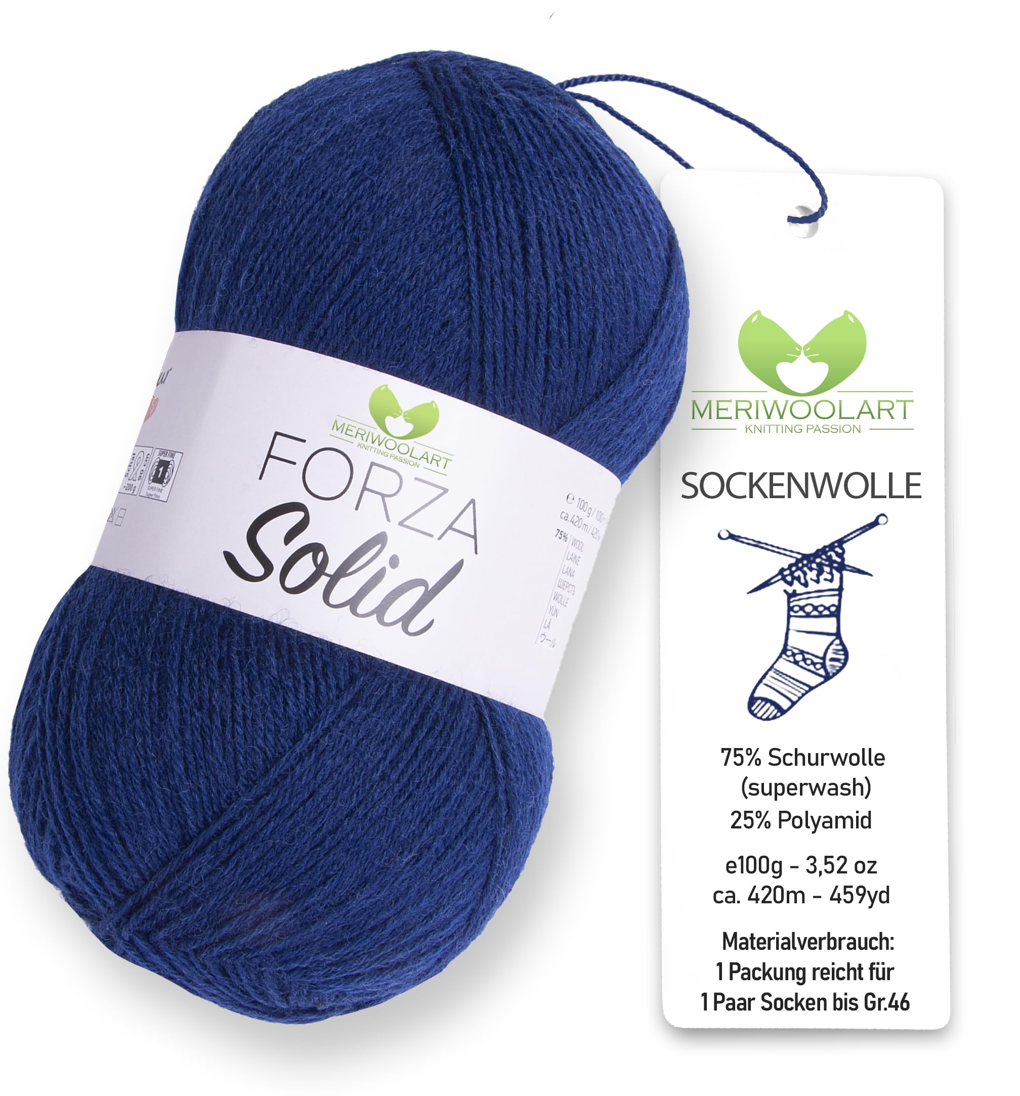 MeriWoolArt® Sock Wool 4-Ply - 100 g Merino Wool Yarn for Knitting & Crocheting, 75% Virgin Wool (Superwash), 25% Polyamide, 420 m - Ideal for Socks for Men and Women, Sweaters & Cardigans 4620