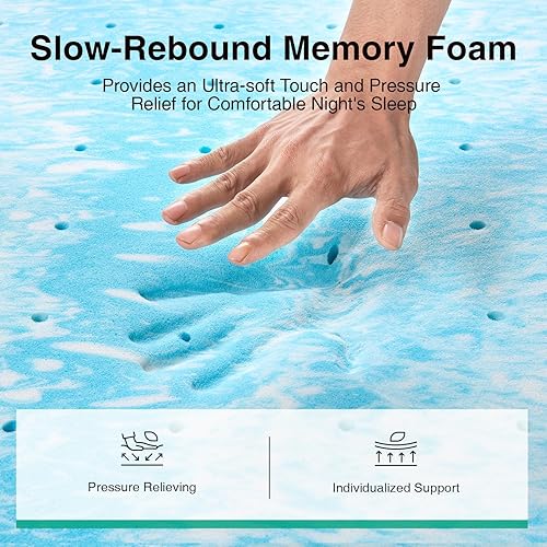 Miniatura 3 de Novilla Cubrecolchón King de espuma viscoelástica de 2 pulgadas, infusión de gel refrescante, almohadilla ventilada para aliviar la presión, suave