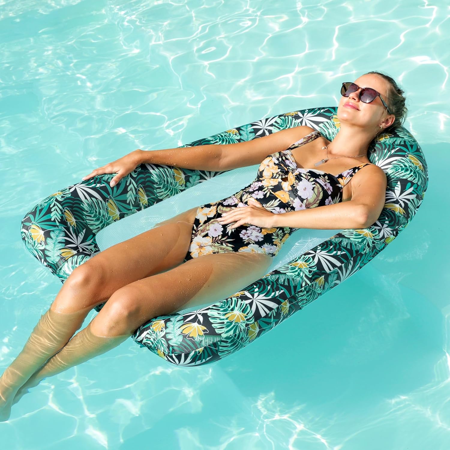 Inflatable Pool Float for Adults, Fabric Covered Float Hammock, Pool Chair Float Lounger for Pool Floating,Blow Up Rafts Swimming Pool for Lake, Beach Floaties