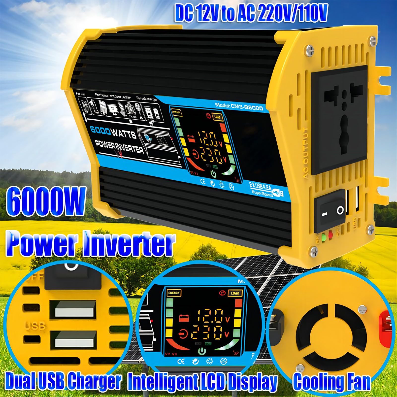 Zestaw monokrystalicznych paneli słonecznych o mocy 100 W z lekkim falownikiem do kamperów, na kemping i łódź – przenośny system zasilania słonecznego(Black,50W)