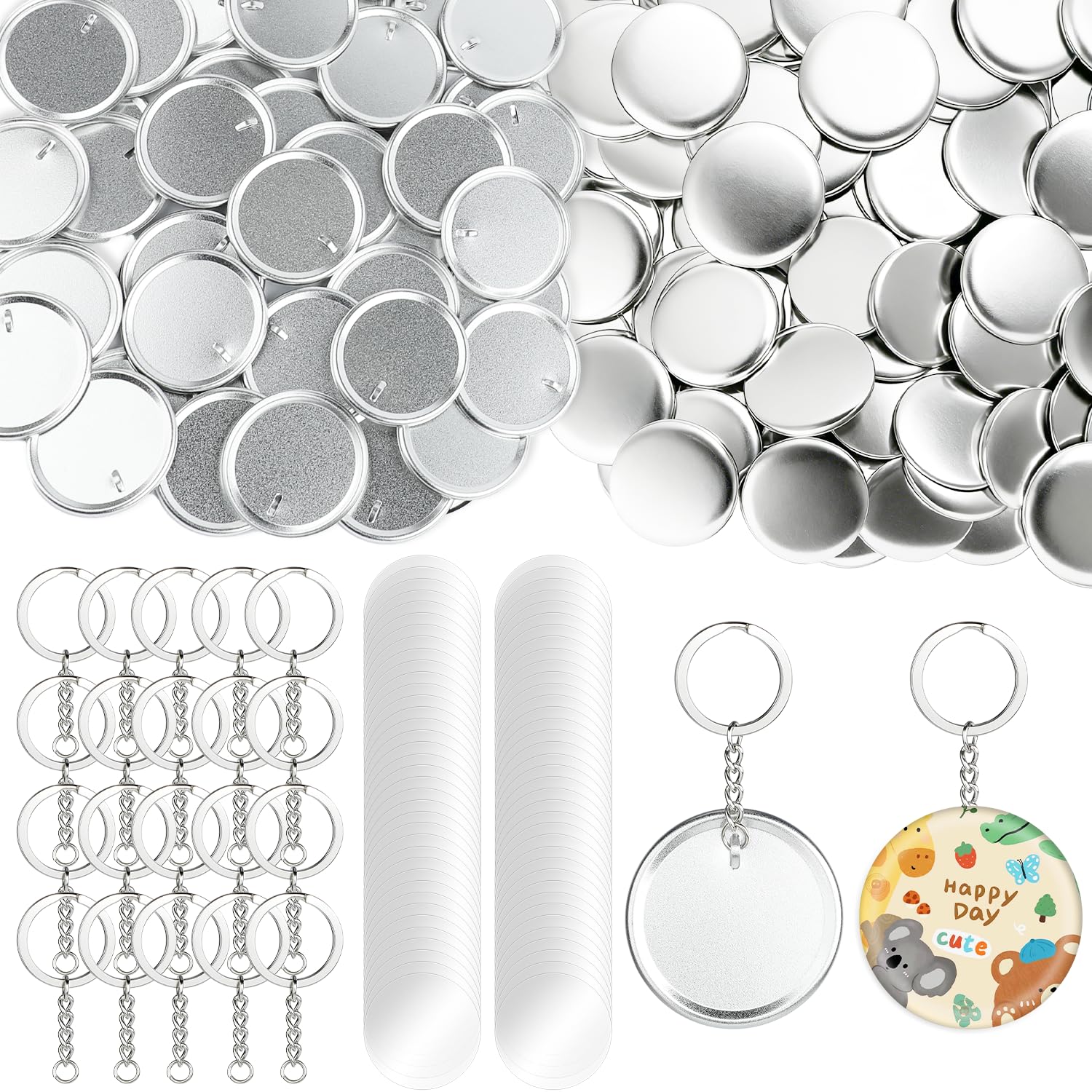Porte-clés 58 mm avec coque métal et film transparent par lot de 100