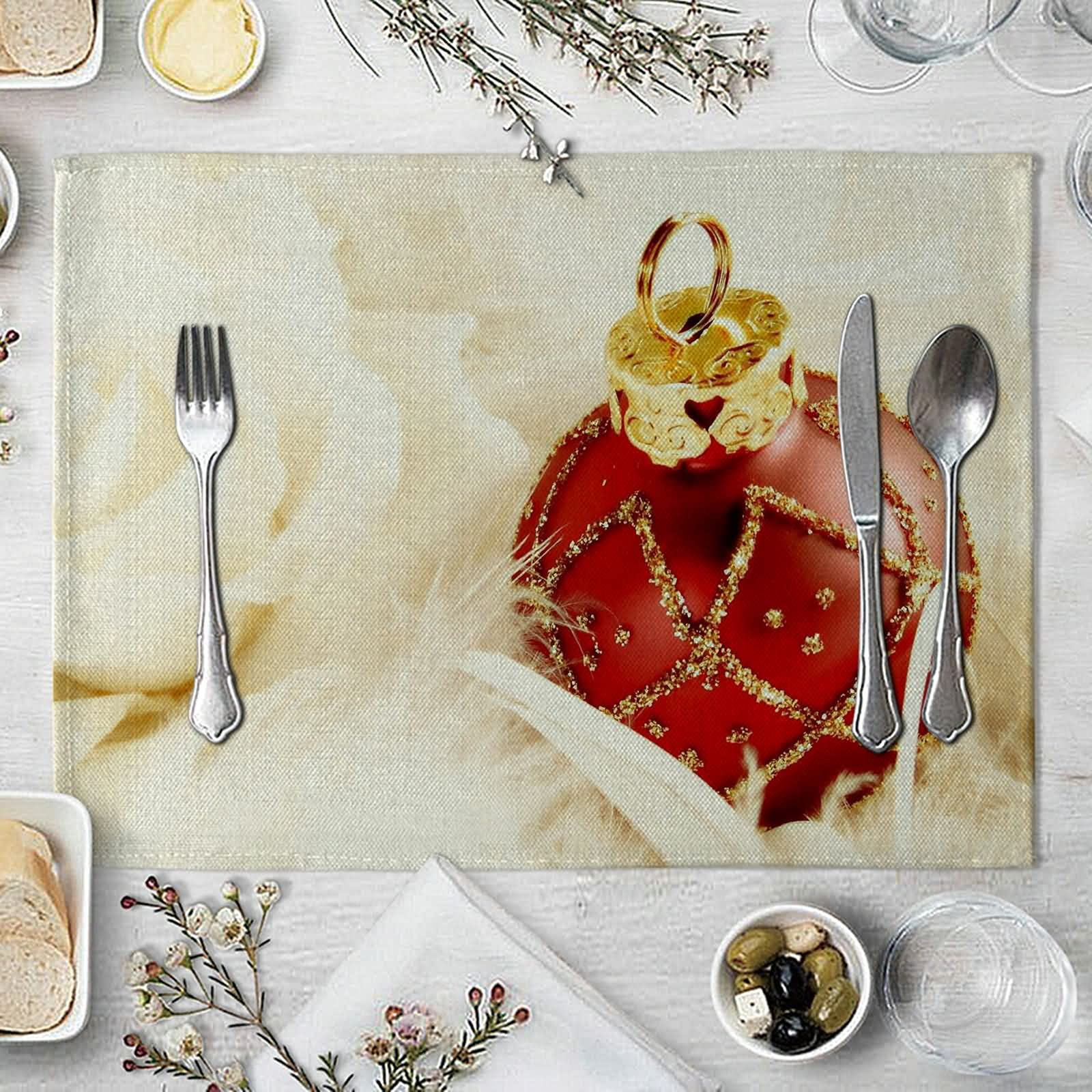 Daesar -- Manteles Individuales 8 para Navidad,Tapete de Mesa Lino Luces Decorativas Navideñas Salvamanteles 32 cm x 42 cm(Rojo Amarillo)