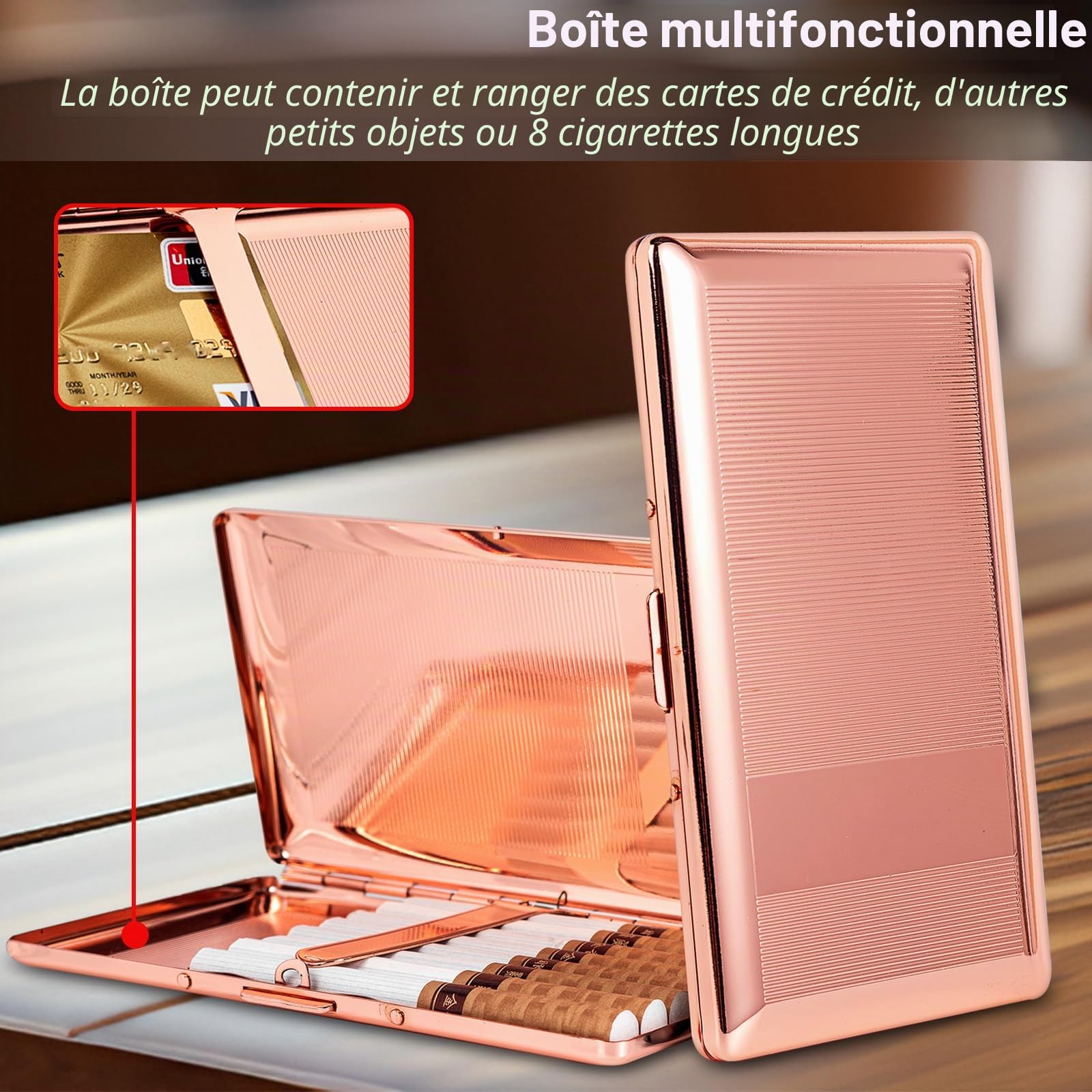 Étui à cigarettes en métal élégant pour 10/20 cigarettes Capri 120, pour homme et femme (Rose, 10pcs 120's)