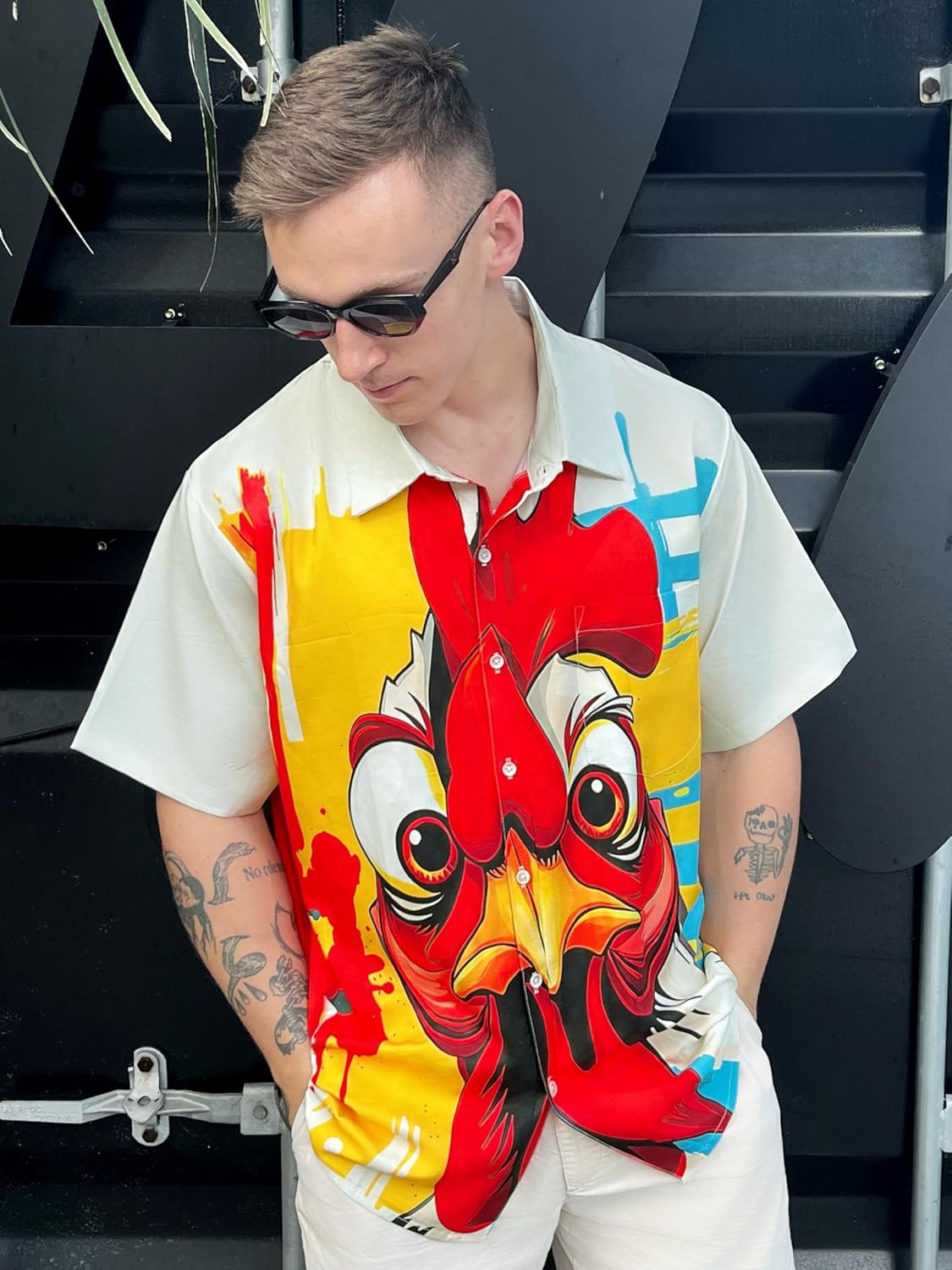 Men's Hawaiian Button Down Shirt, Funny Donkey Print, Short Sleeve Casual Beach Wear - Image 3