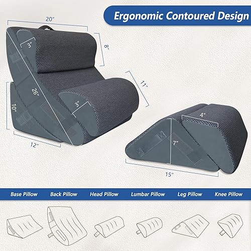 Miniatura 7 de KingPavonini 6 almohadas ortopédicas de cuña para dormir, espuma viscoelástica poscirugía para espalda, cuello, soporte de piernas, reflujo ácido,