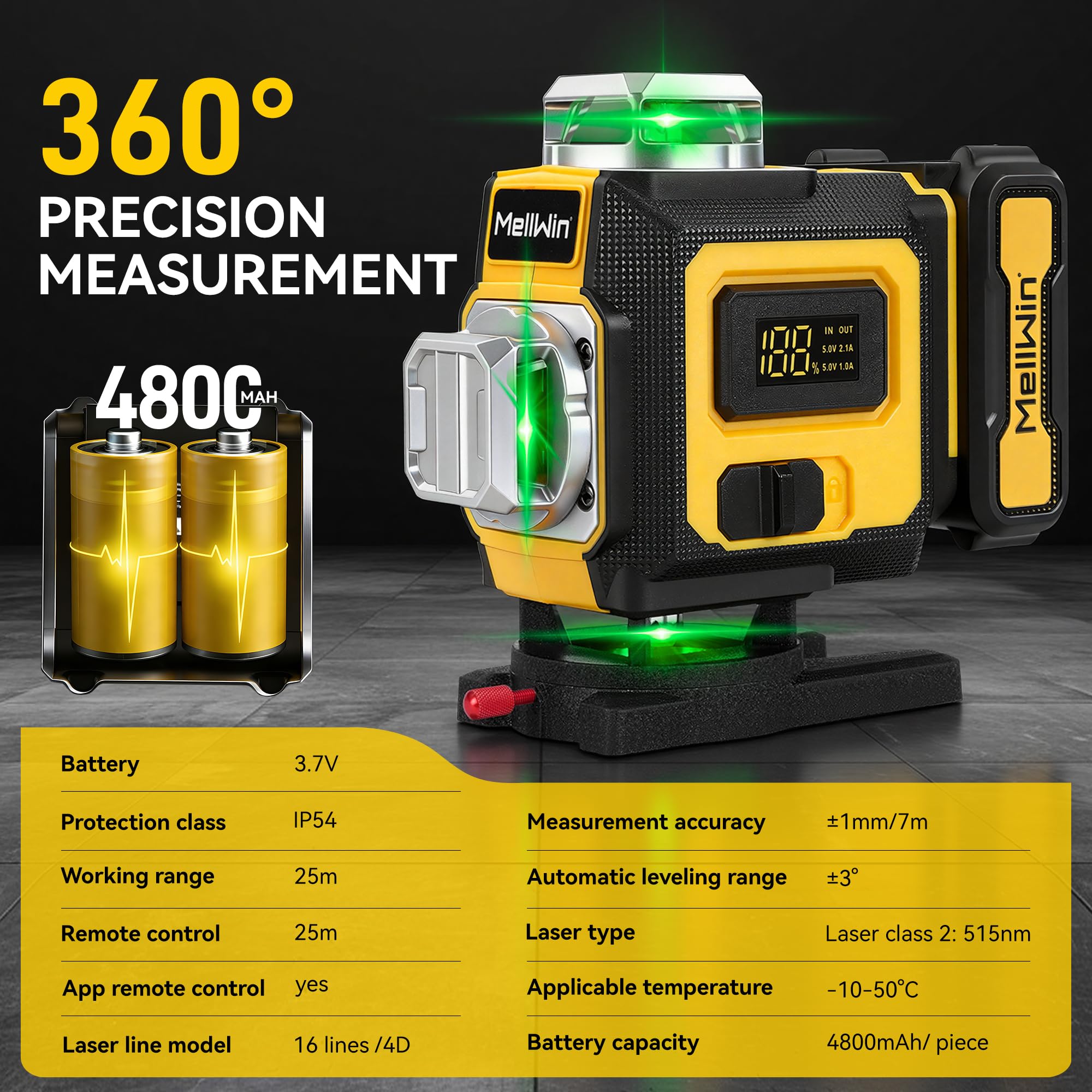 Nivel láser con trípode, nivelador láser 4D y autonivelante de 16 líneas, láser de líneas cruzadas con 2 baterías,multifuncional,nivel laser autonivelante 360 grados,modo pulso, IP54, control remoto