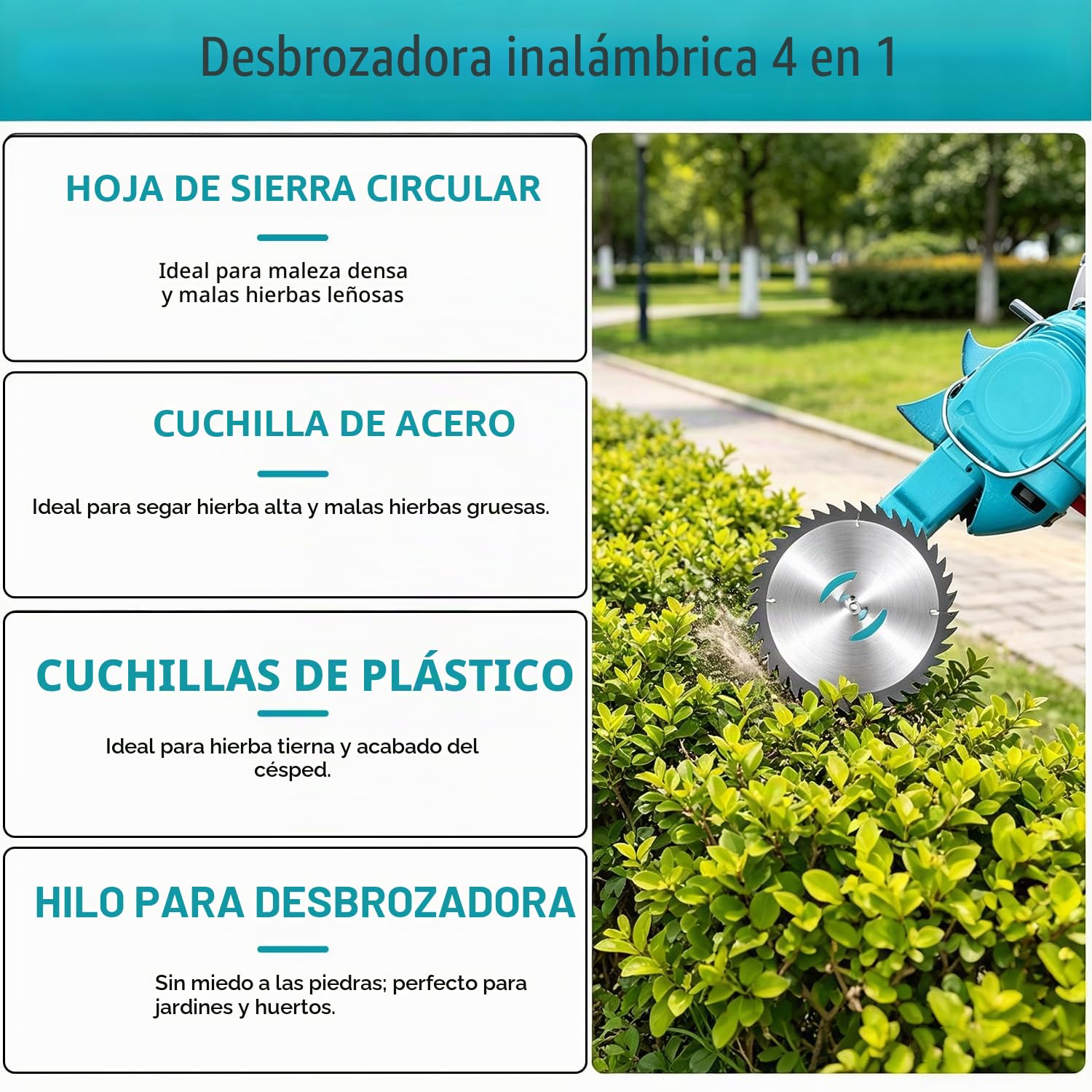 Cortabordes a Batería, Desbrozadora 700W con 2X 4.0Ah Baterías, Ancho de Corte 15cm Plegable, 3-en-1 Cortacésped & Motosierra, 1.7kg Ligero para Jardín