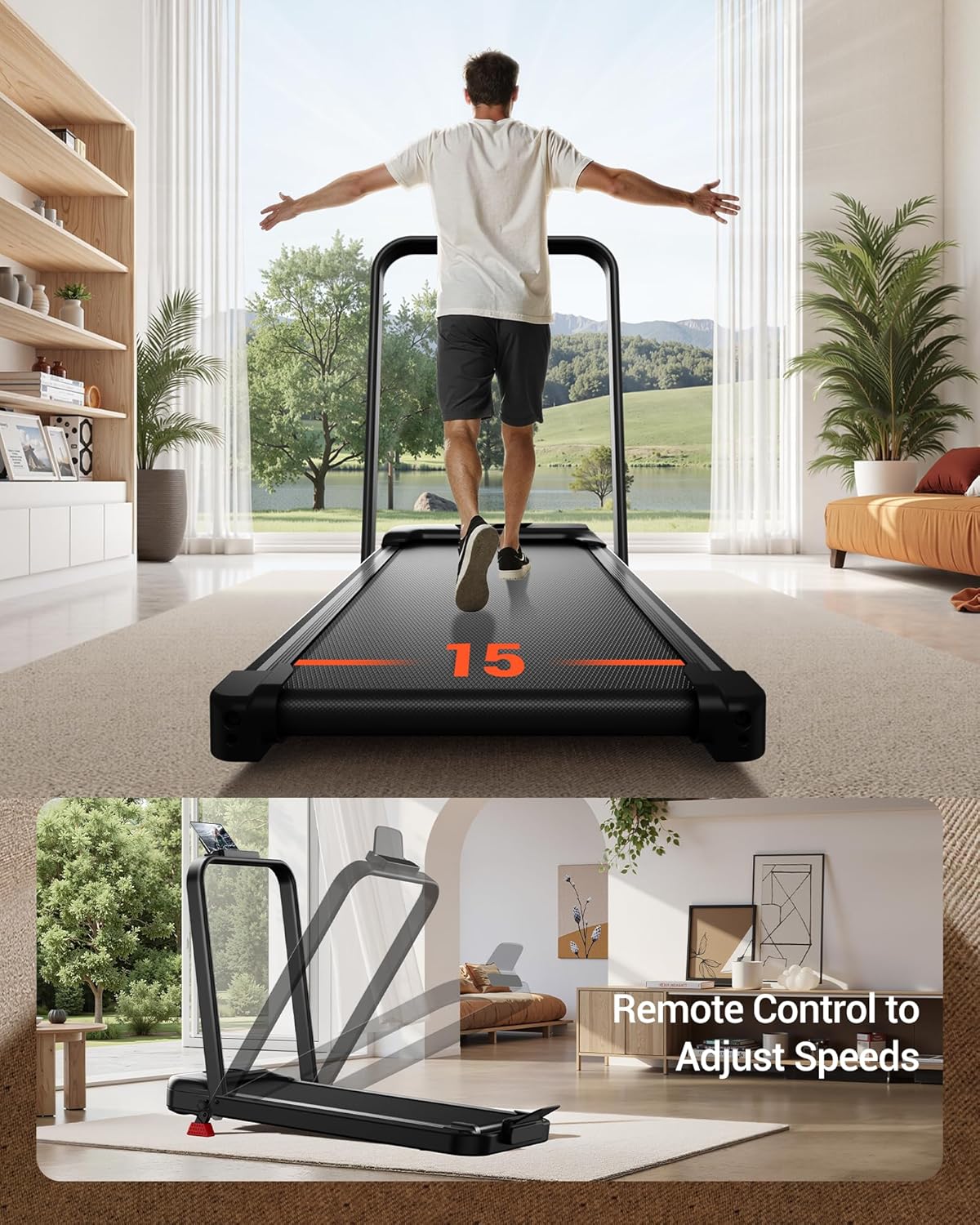 3-in-1 Walking Pad with 15% Incline, Portable Under Desk Treadmill, Foldable Treadmills for Home and Office, 2.5 HP Quiet Walking Pad Treadmill with 300 LBS Capacity - Image 4