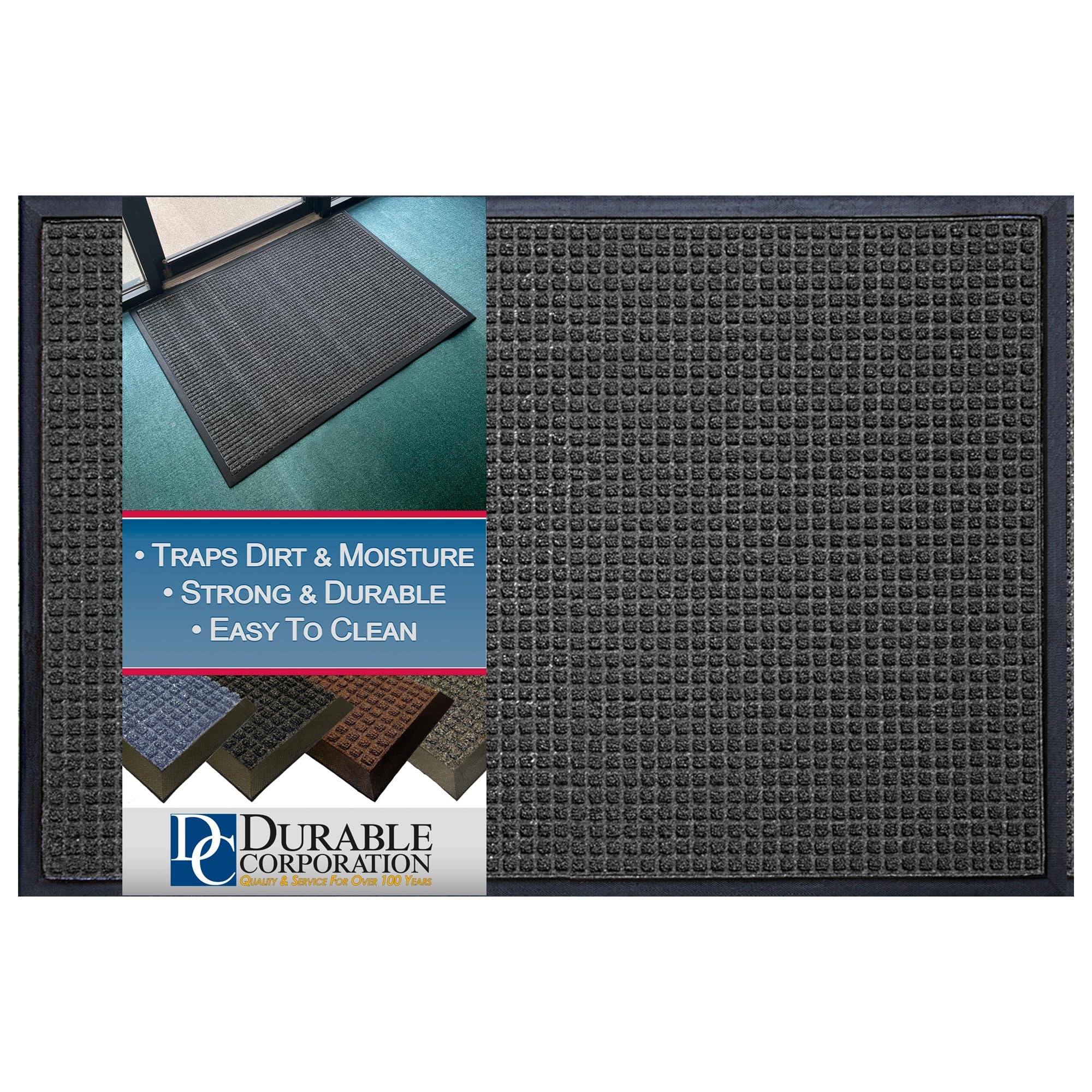 Durable Stop-N-Dry Indoor Rubber Backed Carpet Entrance Mat, 4' x 6', Charcoal