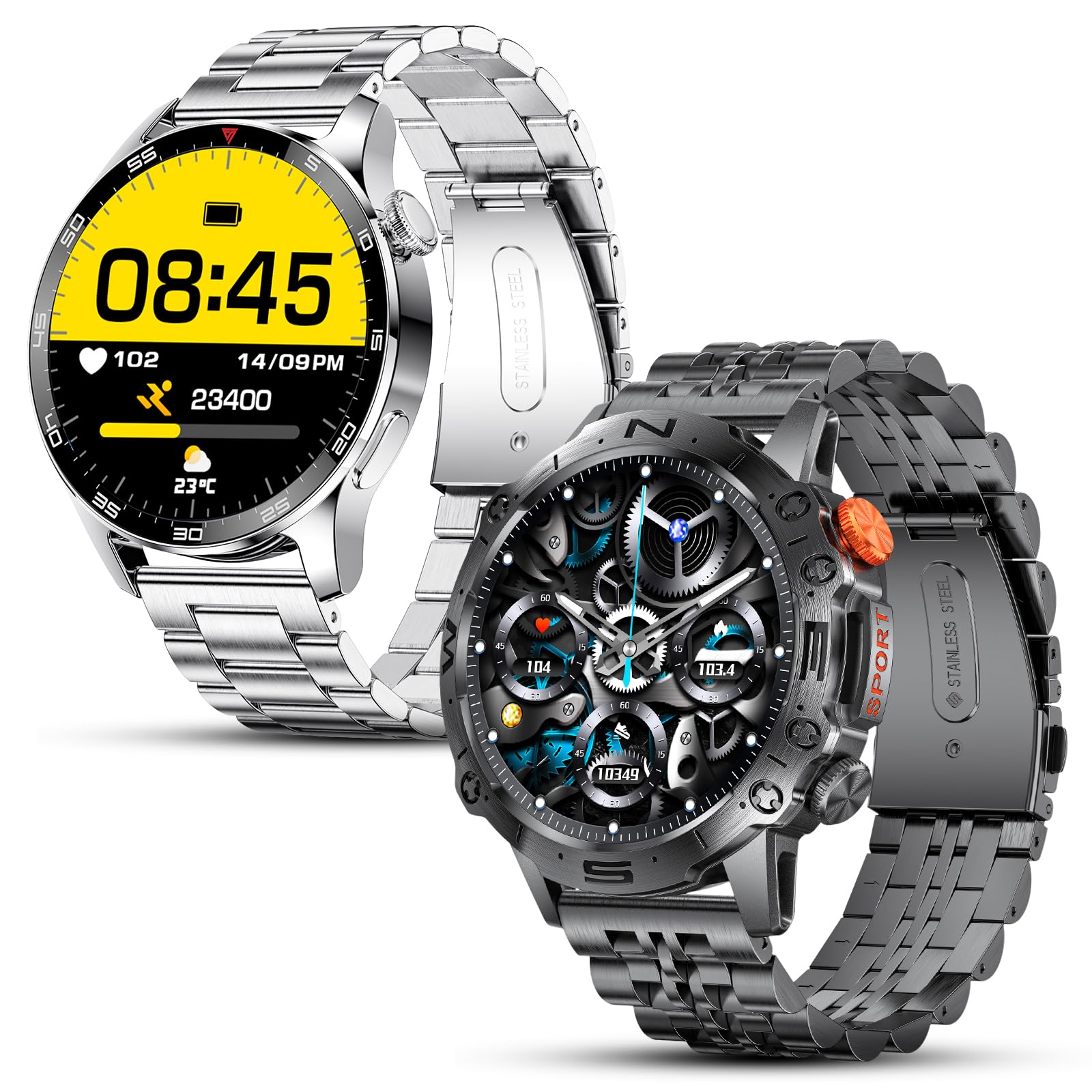 ESFOE AMOLED Smart Watch for Men(Answer/Dial Calls) ST19 and Silver Smart Watch for Men ST6 with 1.39'' DIY Touchscreen