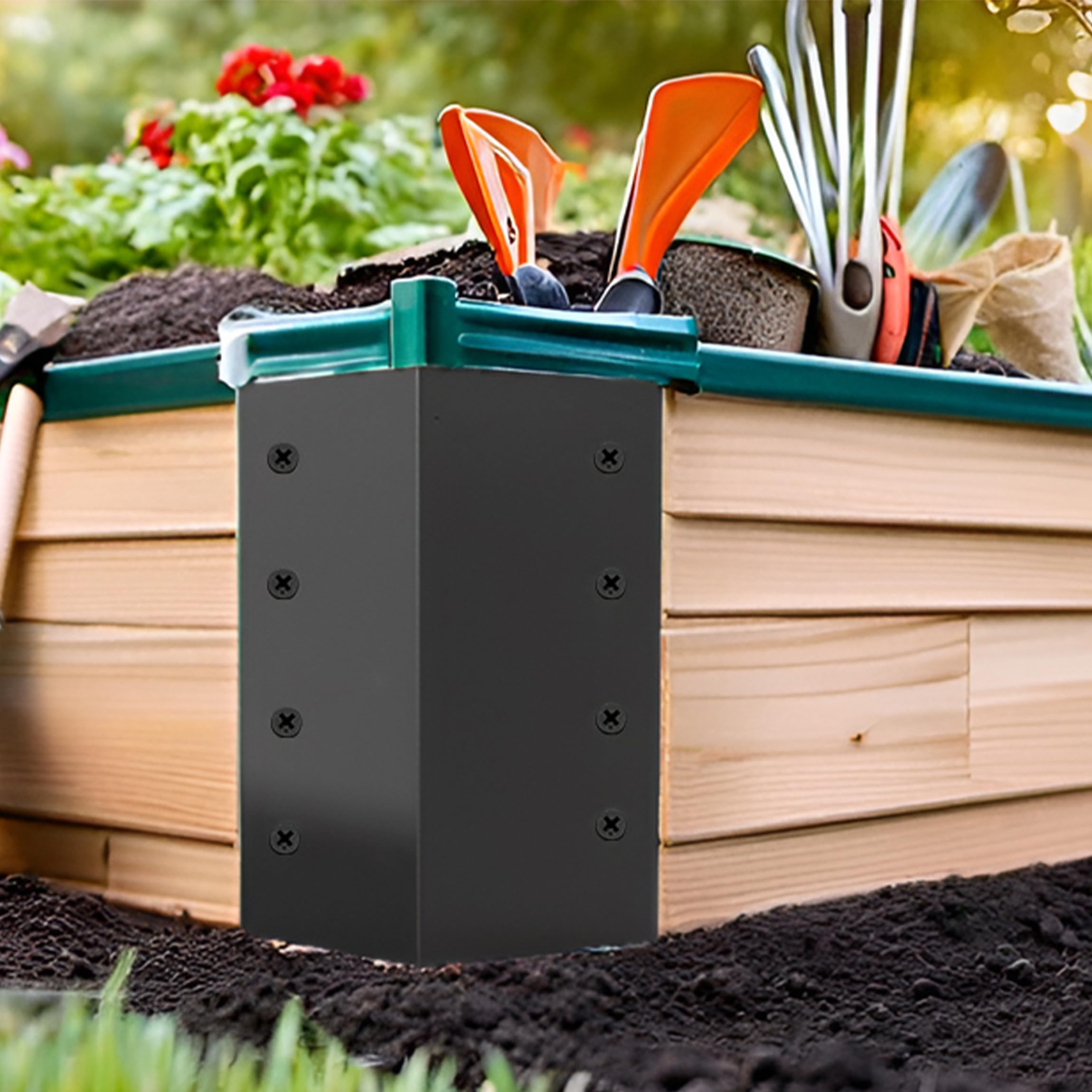 Metal Garden Bed Corner Brackets, 15 x 7.6 cm, Black, Set of 4, Rust Resistant Connectors for DIY Planter Box - Image 4