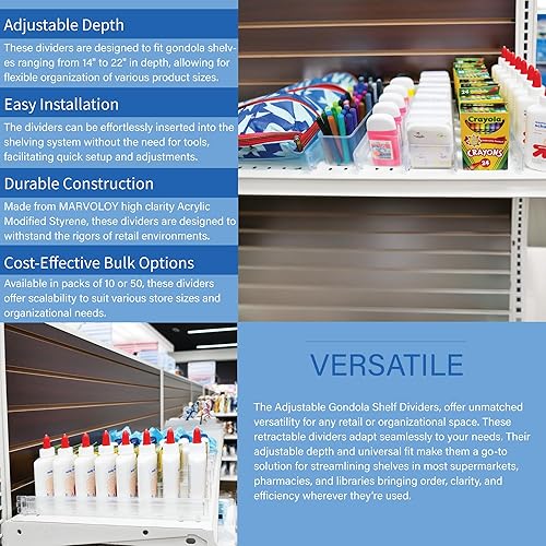 Miniatura 5 de STORE FIXTURES DIRECT Separadores de estantes ajustables para góndola, organizador de artículos retráctiles para estantes de 14 a 22 pulgadas de