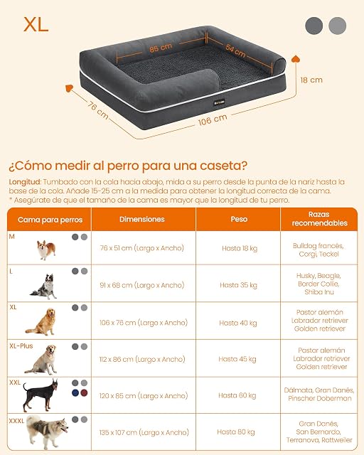 Foto 5 de 8 de Feandrea Cama Ortopédica para Perros, Sofá, Cama para Mascotas, Acolchado Suave, Bordes Elevados
