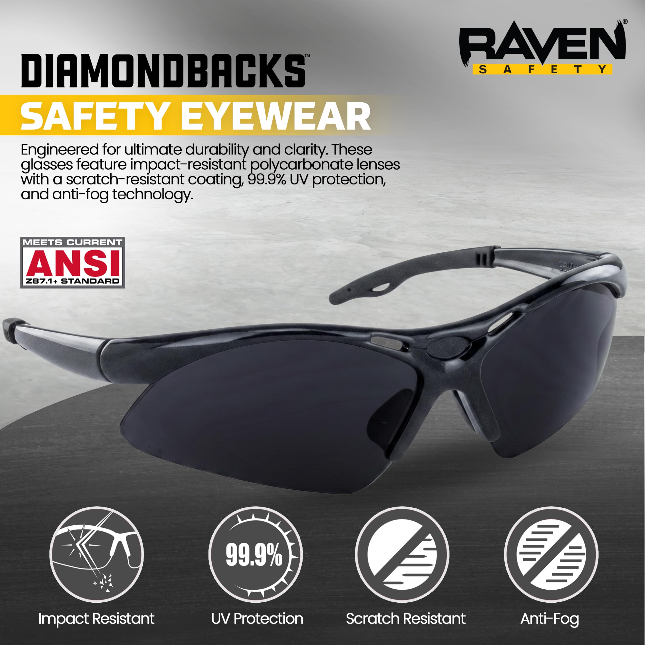 SAS Sécurité 540–0201 Diamondback Lunettes de sécurité Cadre noir, objectif ombré