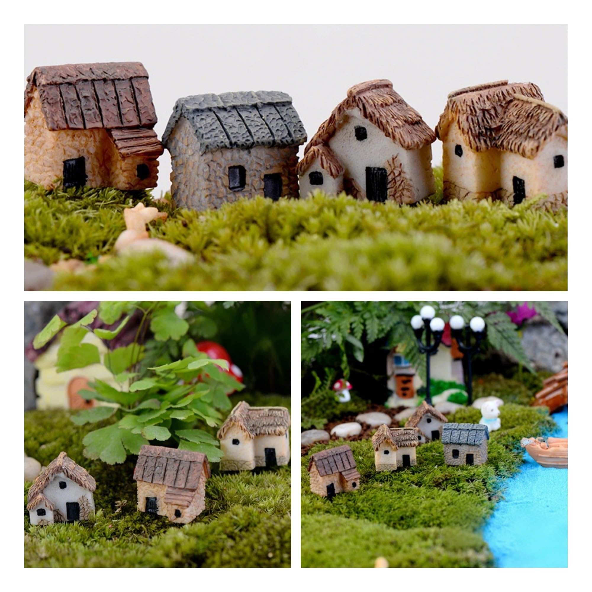 YDMHYLAI Garden Ornaments Miniature Garden Ornament Statue Figurines for Landscape Pot Dollhouse Home Decor, Soft Lightweight(4pcs House)