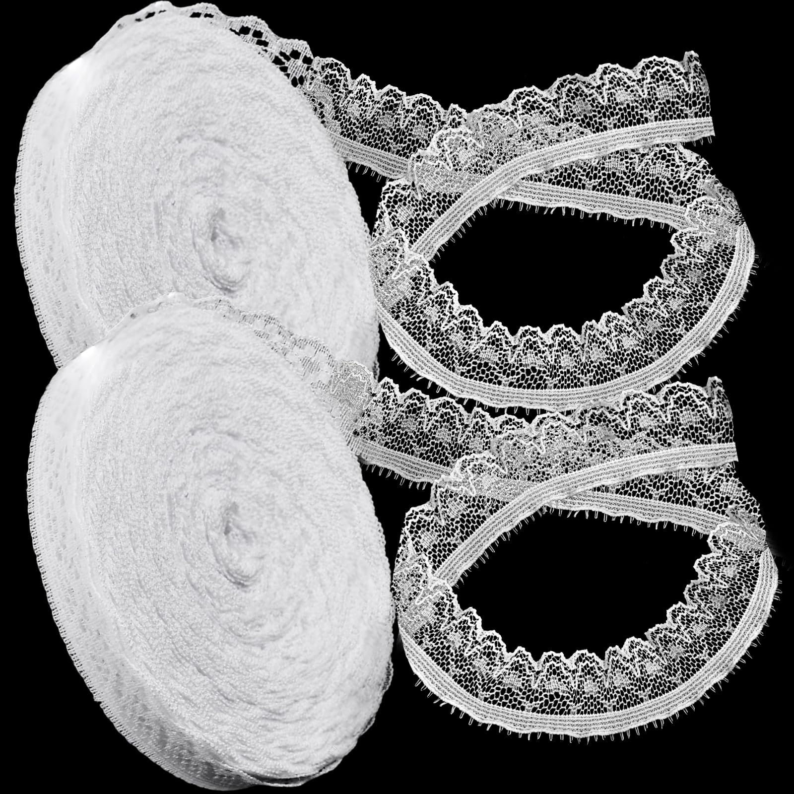 1.3CM x 10 Yards White Stretch Lace Trim,Elastic Floral Crochet Cotton Lace Ribbon for DIY Sewing, Bridal Wedding Dress Decoration, Crafts, Christmas Gift Wrapping