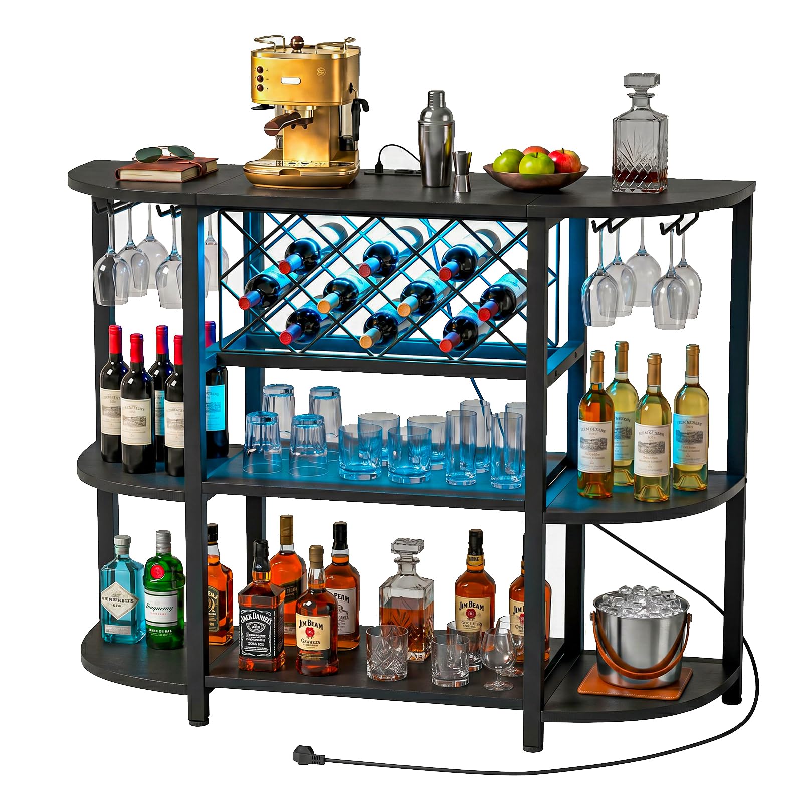 Homieasy Vinoteca Botellero Mueble Bar con LED RGB USB-C Industrial | Madera y Metal, 120 X 40 X 91 Cm, Para Cocina y Salón