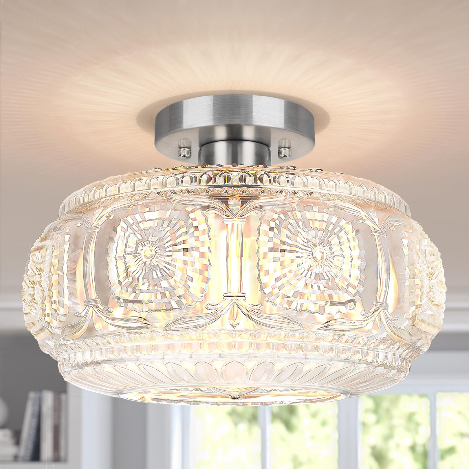 12 Inch Semi Flush Mount Ceiling Light Fixture, Brushed Nickel