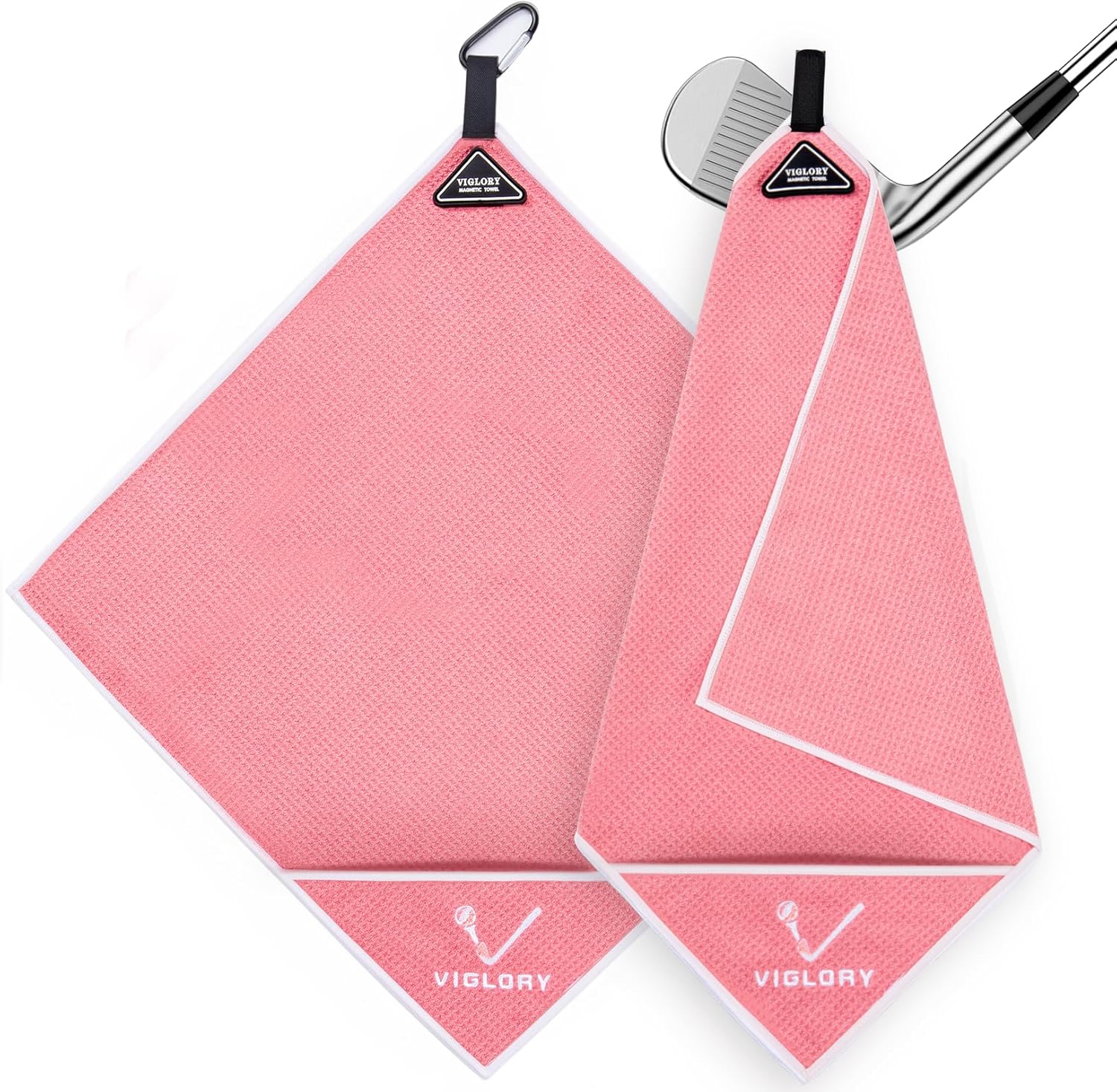 Magnetic Golf Towel for Bag 18" x 18" with Clip Exclusive Cleaning Pocket Microfiber Waffle Ultra Absorbent Club Ball Cleaner, Essential Golf Accessories and Gifts for Men Women(Pink 1 Pack)