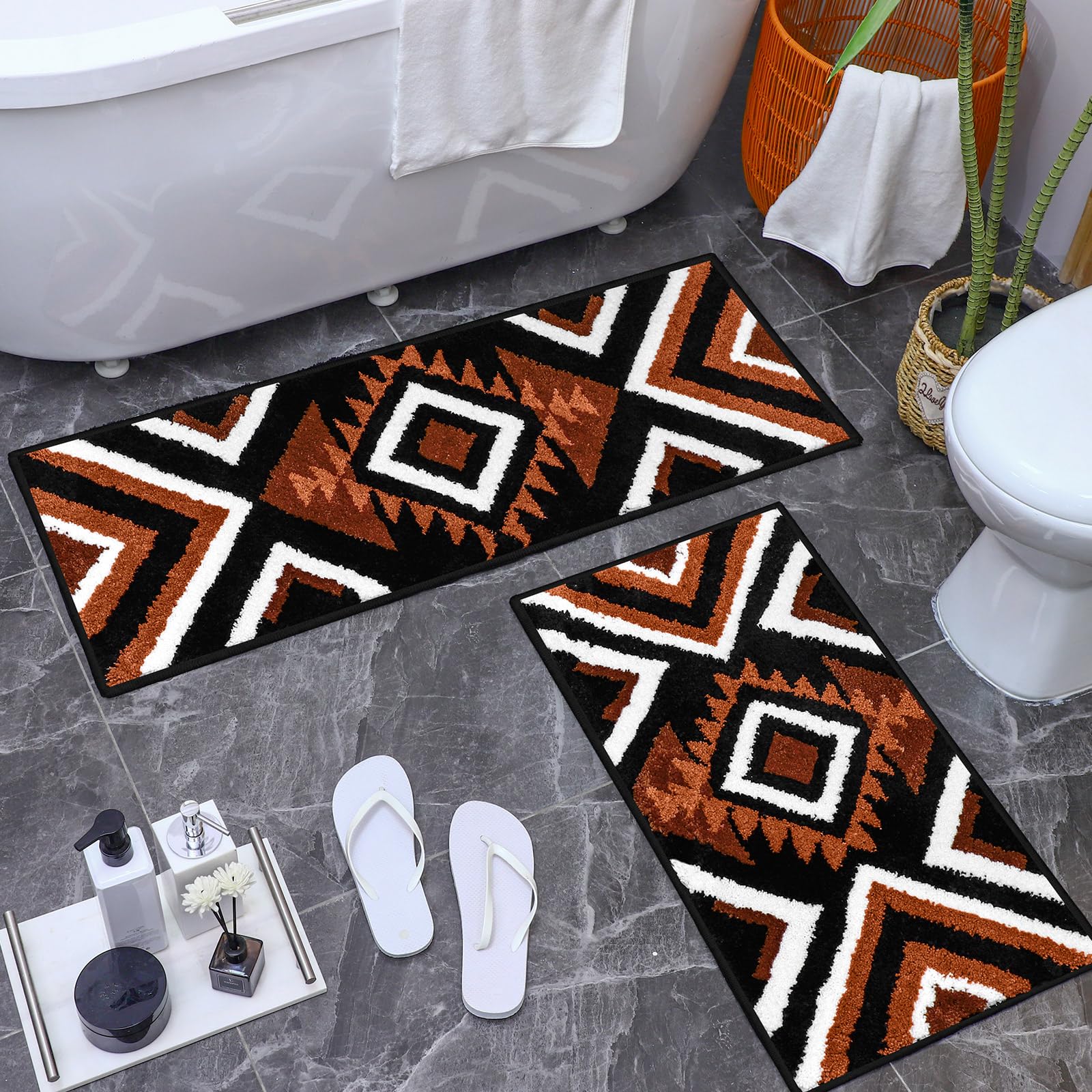 Amazon.com: Nuanchu 2 Pcs Western Aztec Bathroom Rugs Boho Aztec Bath ...