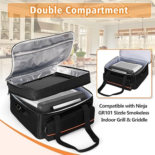 Miniatura 2 de samdew Bolsa de transporte para parrilla de doble capa, funda para parrilla compatible con Ninja GR101 Sizzle sin humo para interior y parrilla,
