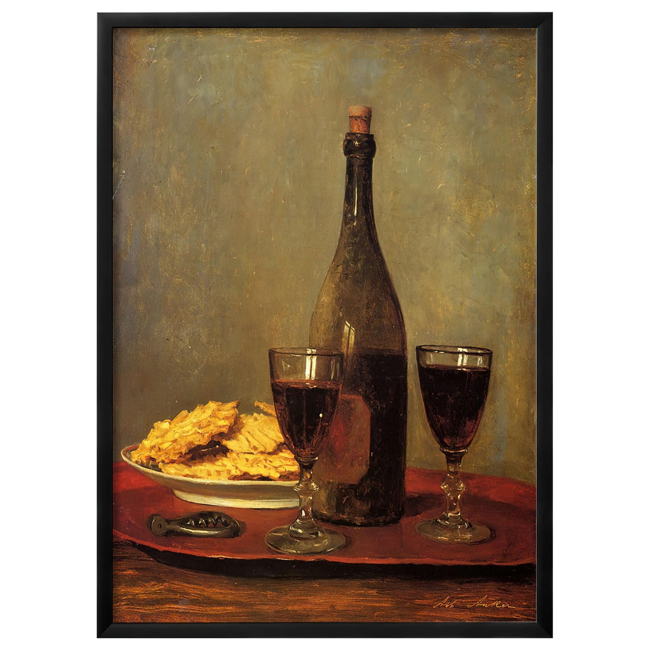 WallBUddy Wein und Cracker Stillleben | Klass (30 x 40 cm, Schwarz gerahmt)
