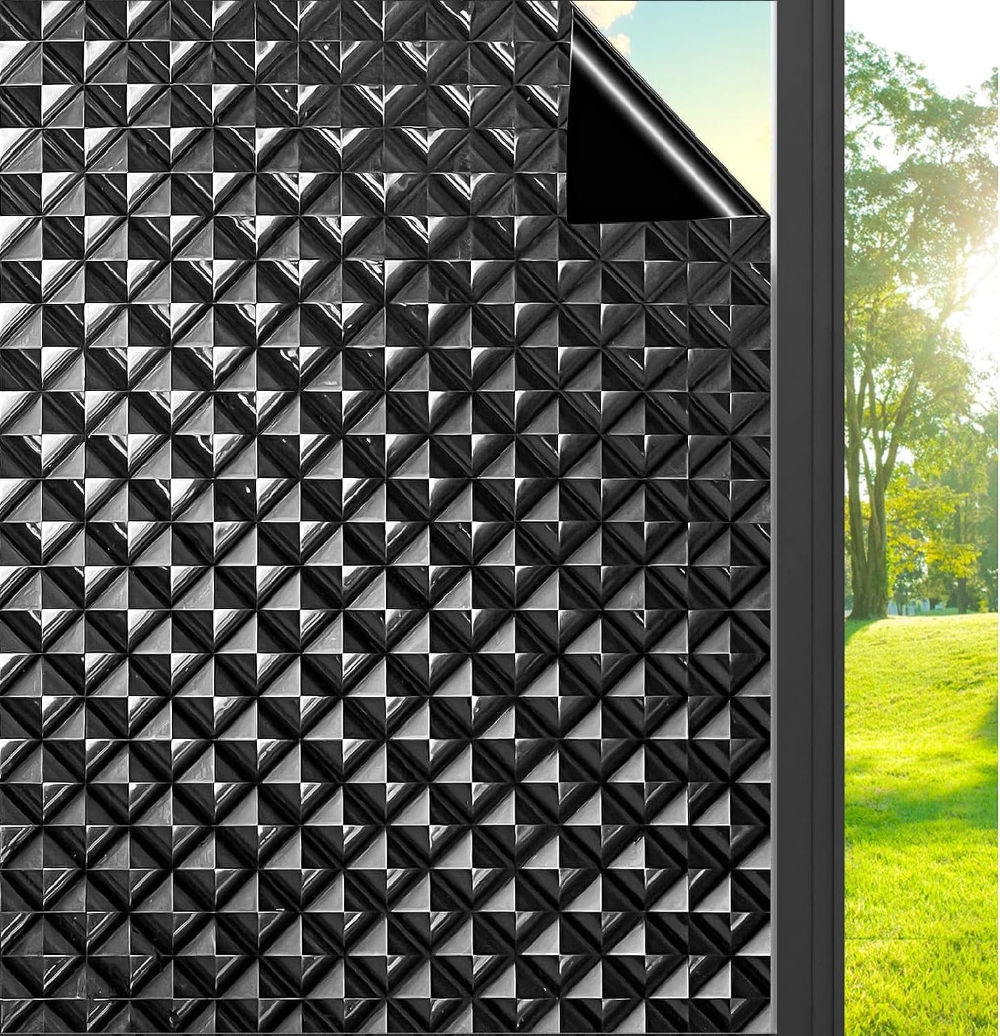 SUNBIRD Total Blackout Window Film 100% Light Sun Blocking Frosted Privacy Heat Control Static Darkening Window Tint for Day Sleep (24 X 60 Inch, 3D Plus Blackout) — Amazon image 2