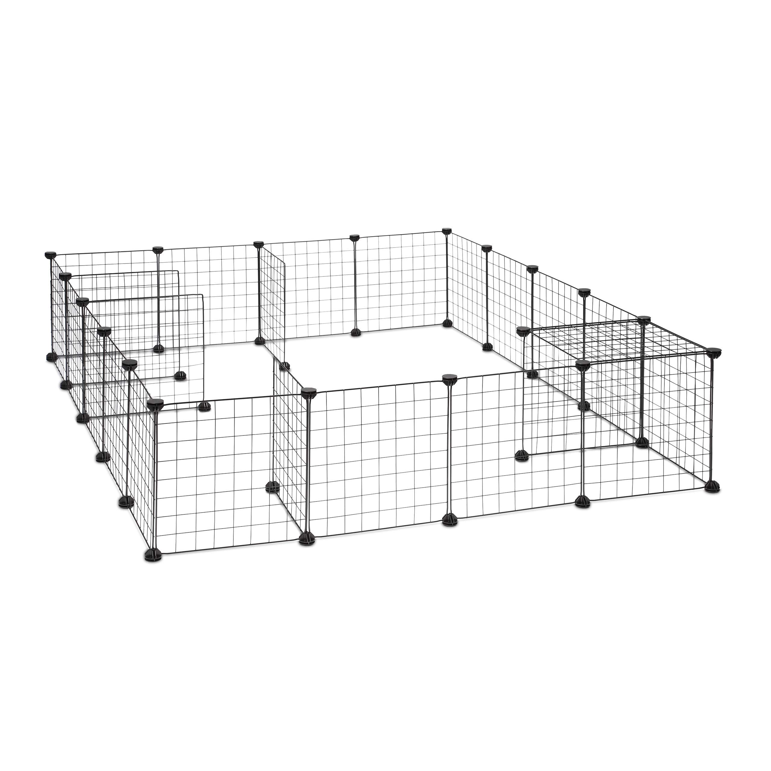 Relaxdays Parque Mascotas Ampliable para Conejos, Cobayas y Cachorros, Metal y Plástico, Negro, 72 x 110 x 110 cm
