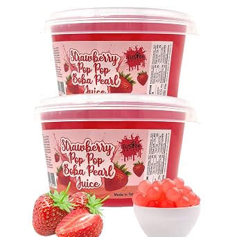 Fusion Select Bursting Boba Popping Boba Pearls Fruit Tea Snack Toppings Strawberry, 2 Pack