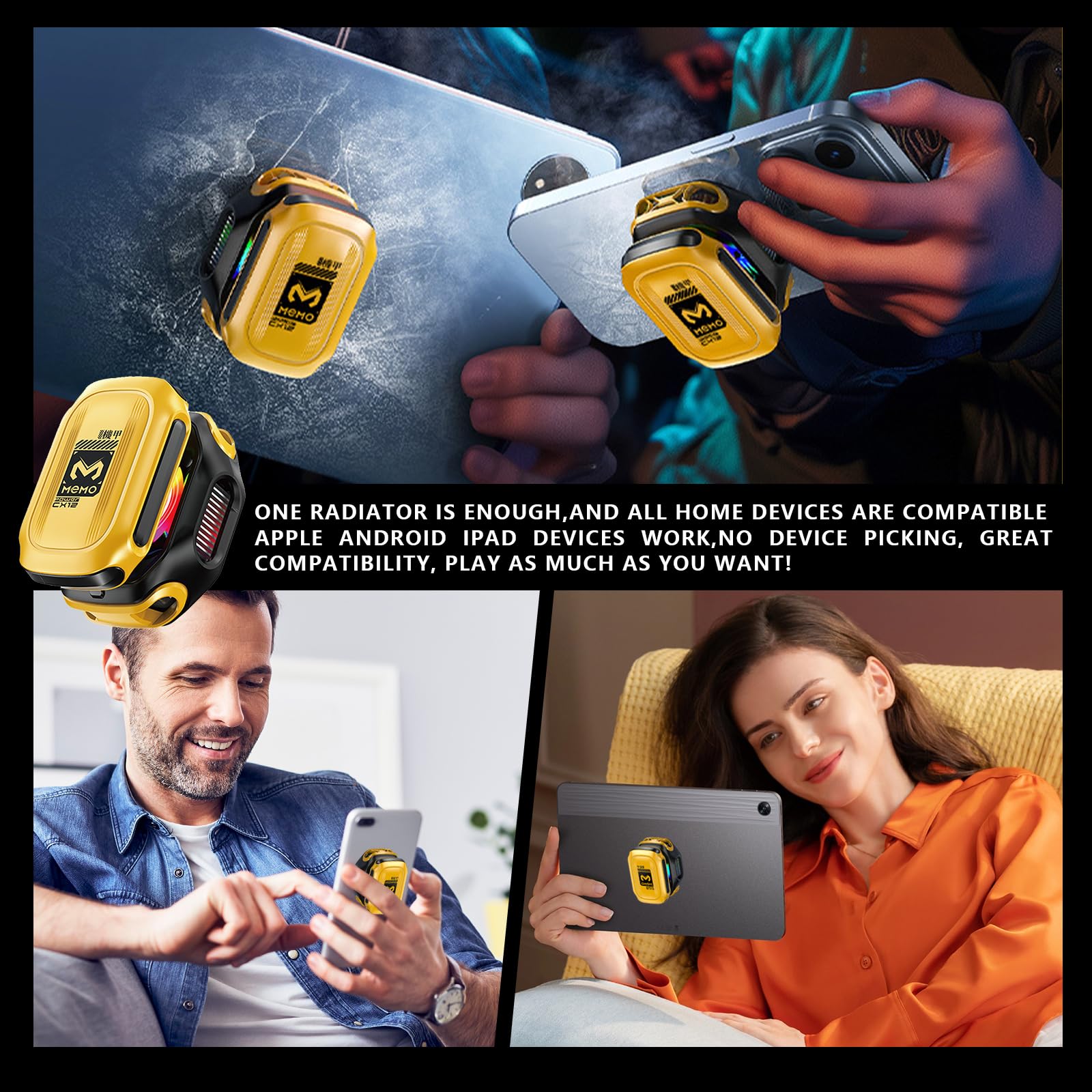 auvstar Handy-Kühler mit 2000mAh Akku, Phone Cooler RGB, 2 Stufen, Halbleiterkühlung, Temperaturanzeige