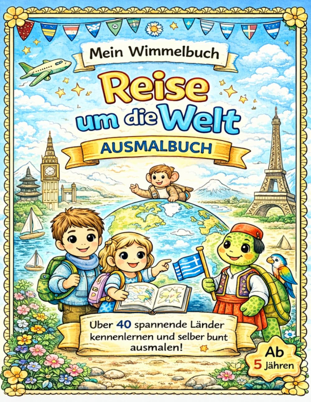 Reise um die Welt Ausmalbuch für Kinder: Über 40 Länder entdecken, Tiere & Kulturen kennenlernen und kreativ ausmalen – Für Kinder ab 5 Jahren