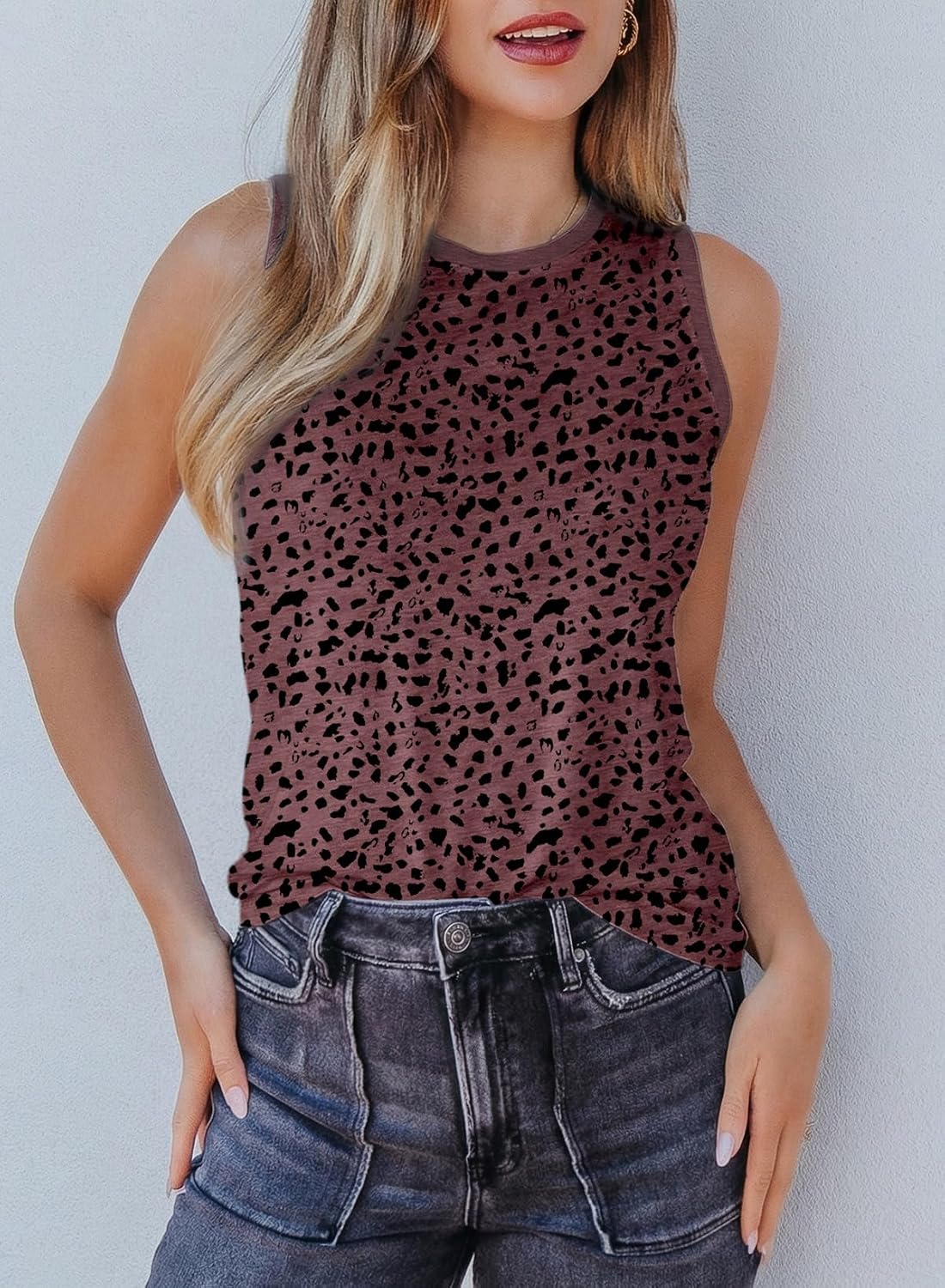 Womens Leopard Print Tank Tops Crewneck Sleeveless Summer Casual T-Shirts Blouses image 4