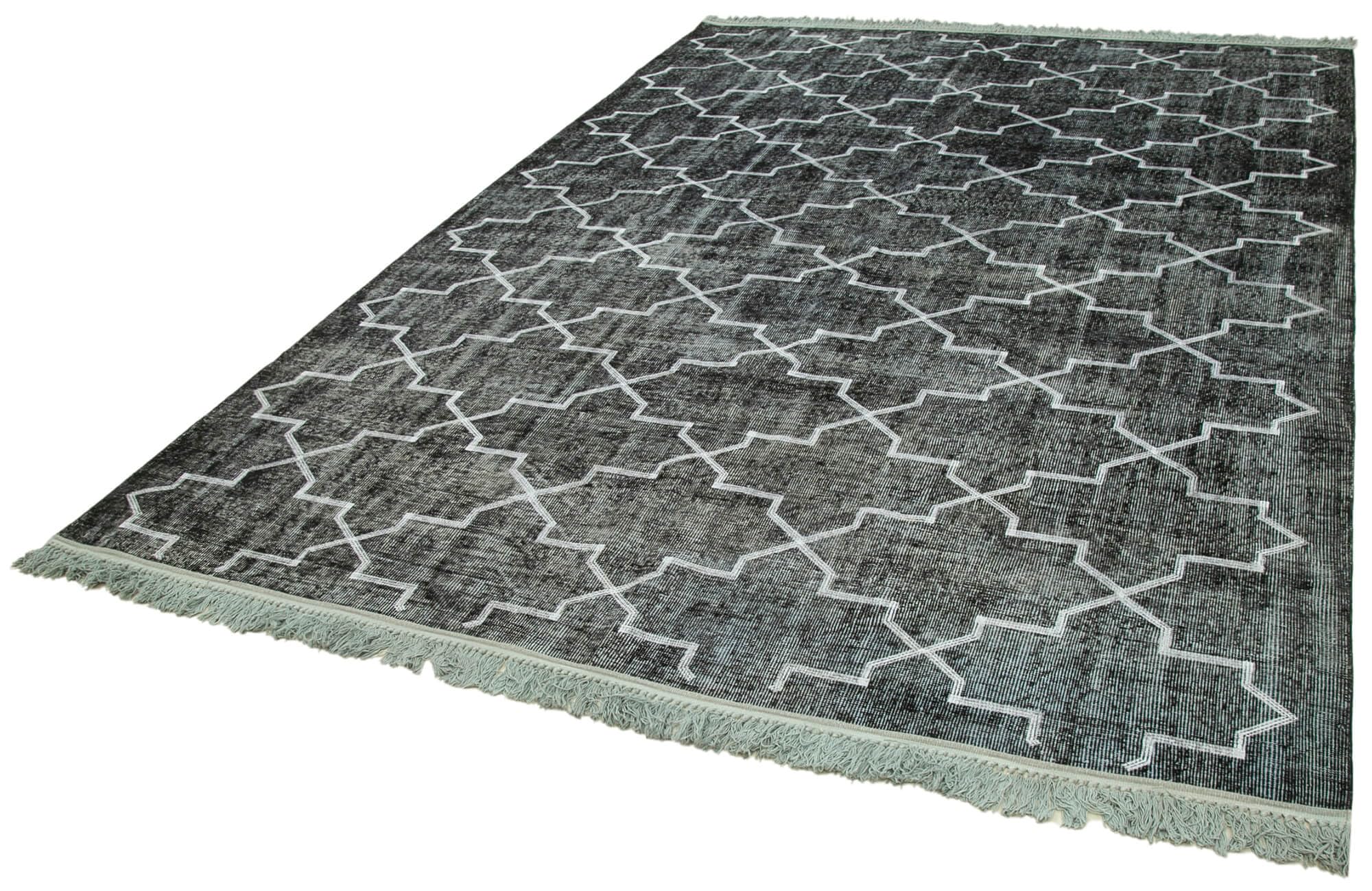 74 x 106 - 224 x 320 Cm Geometric Carpet Black Geometric Bohemian Wool Cotton Handmade Handknotted Vintage