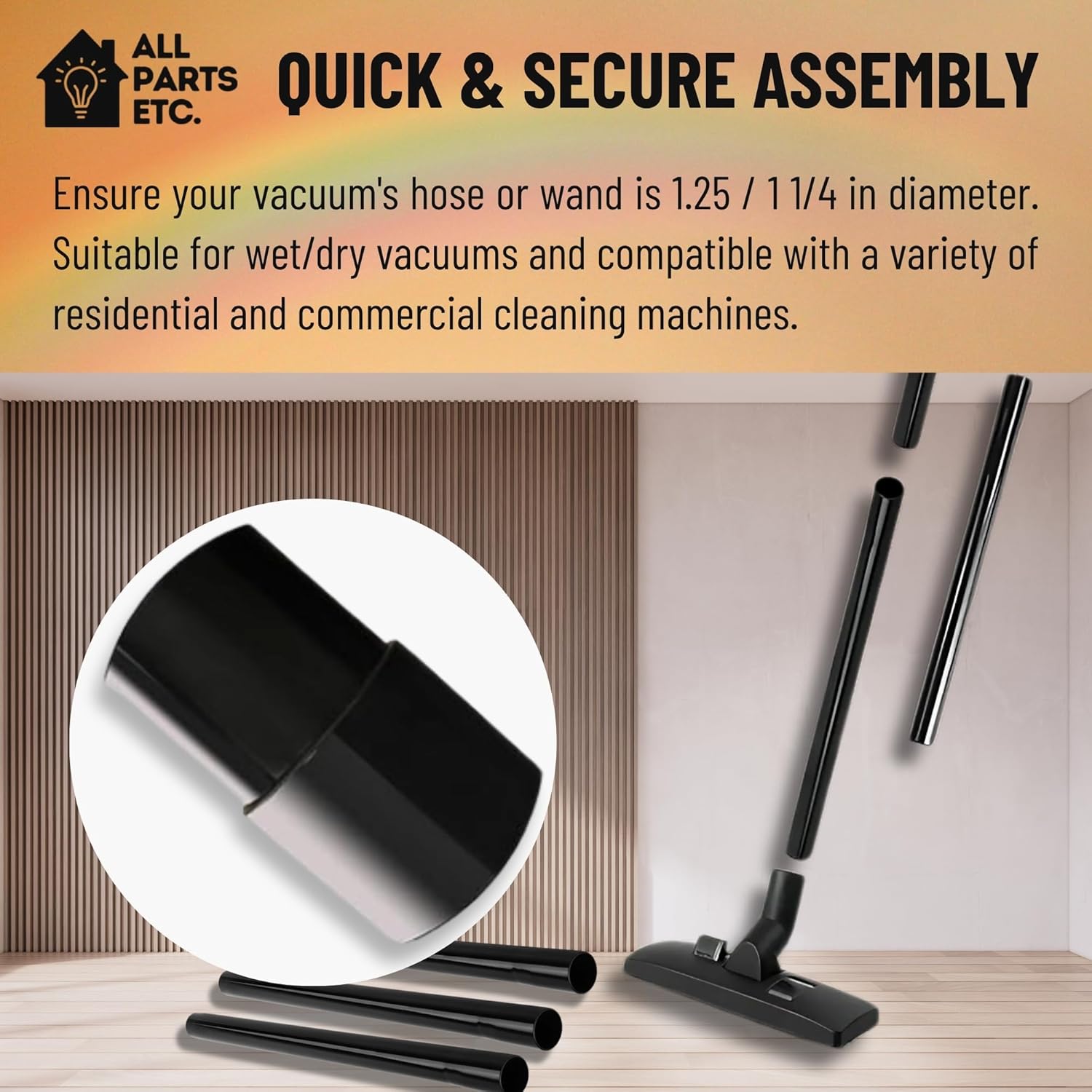 1.25 Inch Vacuum Extension Wands, 32mm Vacuum Accessories & Attachments | 15.75" Extension Wand Vacuum Pipe Tubes for Shop Vac, Wet/Dry Vacuums, and More| with 1-1/4" Fitting (3 Pack)