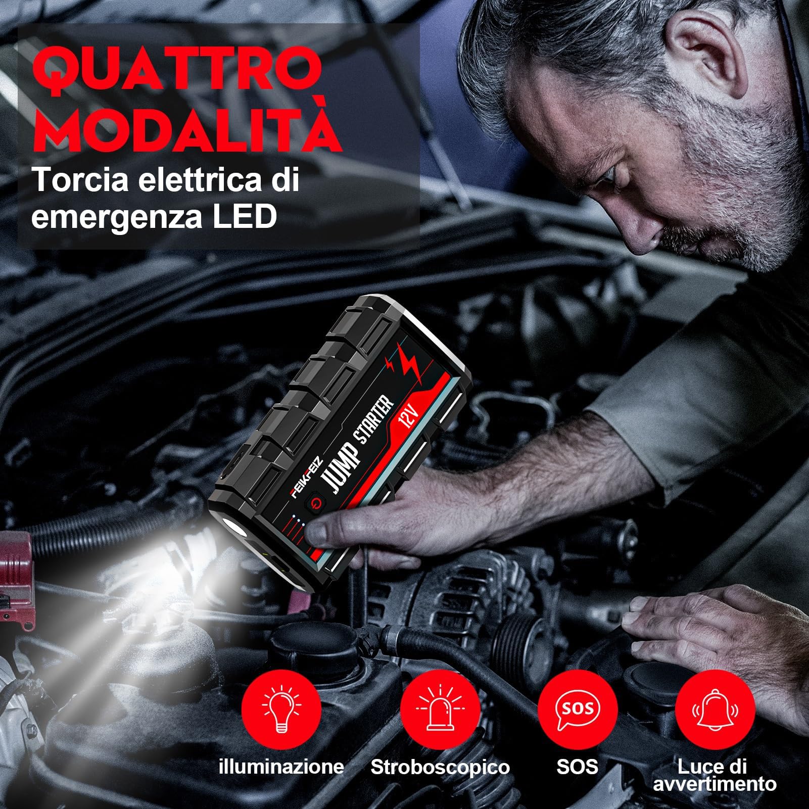 FEIKFEIZ Avviatore Batteria Auto, 5000A 22800mAh Avviatore Emergenza per Auto(Adatto a Tutti i Veicoli a Benzina o 8,0L Diesel) 12V,Avviatore di Emergenza, Jump Starter, con Torcia LED.