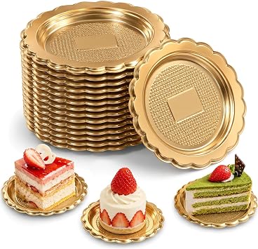Cabilock 20Pcs Gold Mini Cake Boards, 3.74 Inch Reusable Dessert Trays