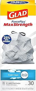 Glad ForceFlex MaxStrength X-Large Kitchen Drawstring Trash Bags, 20 Gallon, Fresh Clean Scent with Febreze Freshness, 30 Count