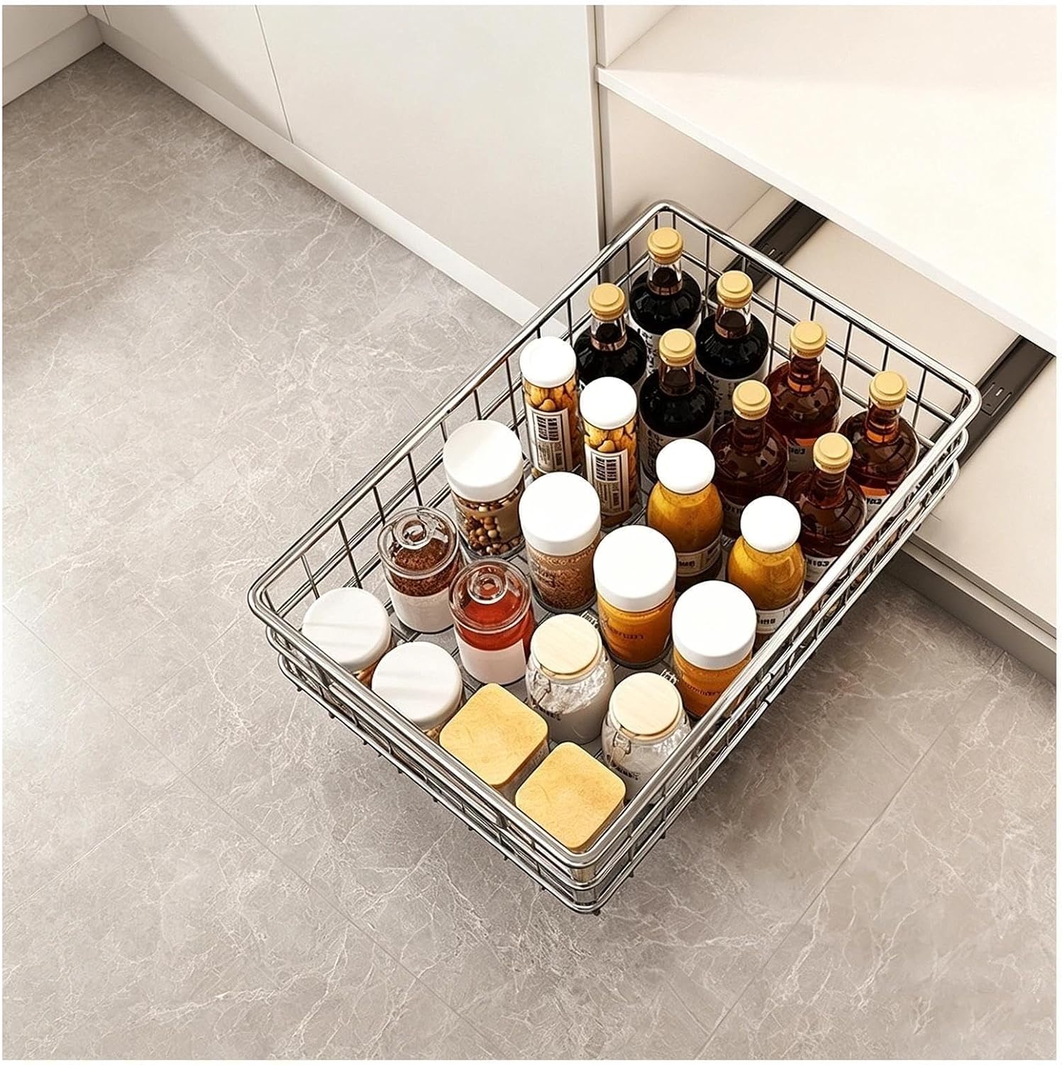 inless Steel Wire Baskets Cabinet nizer - Slide-Out STO Shelves, No Drill, Hollow Design for Kitchen nizat, Space-Saving Solut, Efficient STO System