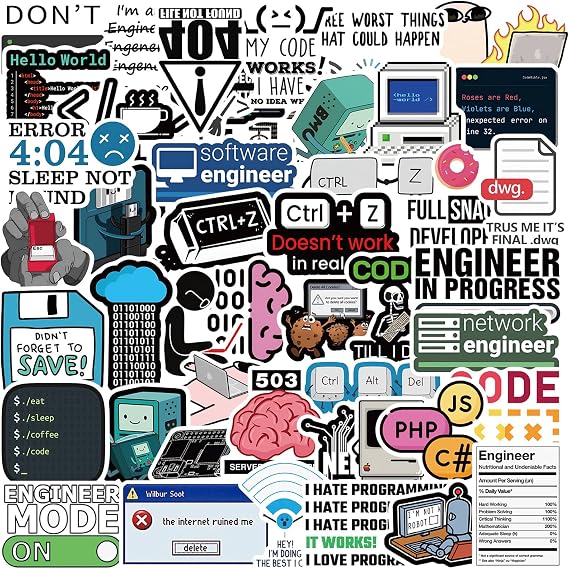 Programming Stickers,Gift for Developers Programmers Hackers Engineers,50Pcs Program Stickers for Laptop Computer Water Bottles Luggage Vinyl Waterproof Decals