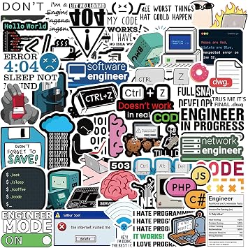 Programming Stickers,Gift for Developers Programmers Hackers Engineers,50Pcs Program Stickers for Laptop Computer Water Bottles Luggage Vinyl Waterproof Decals