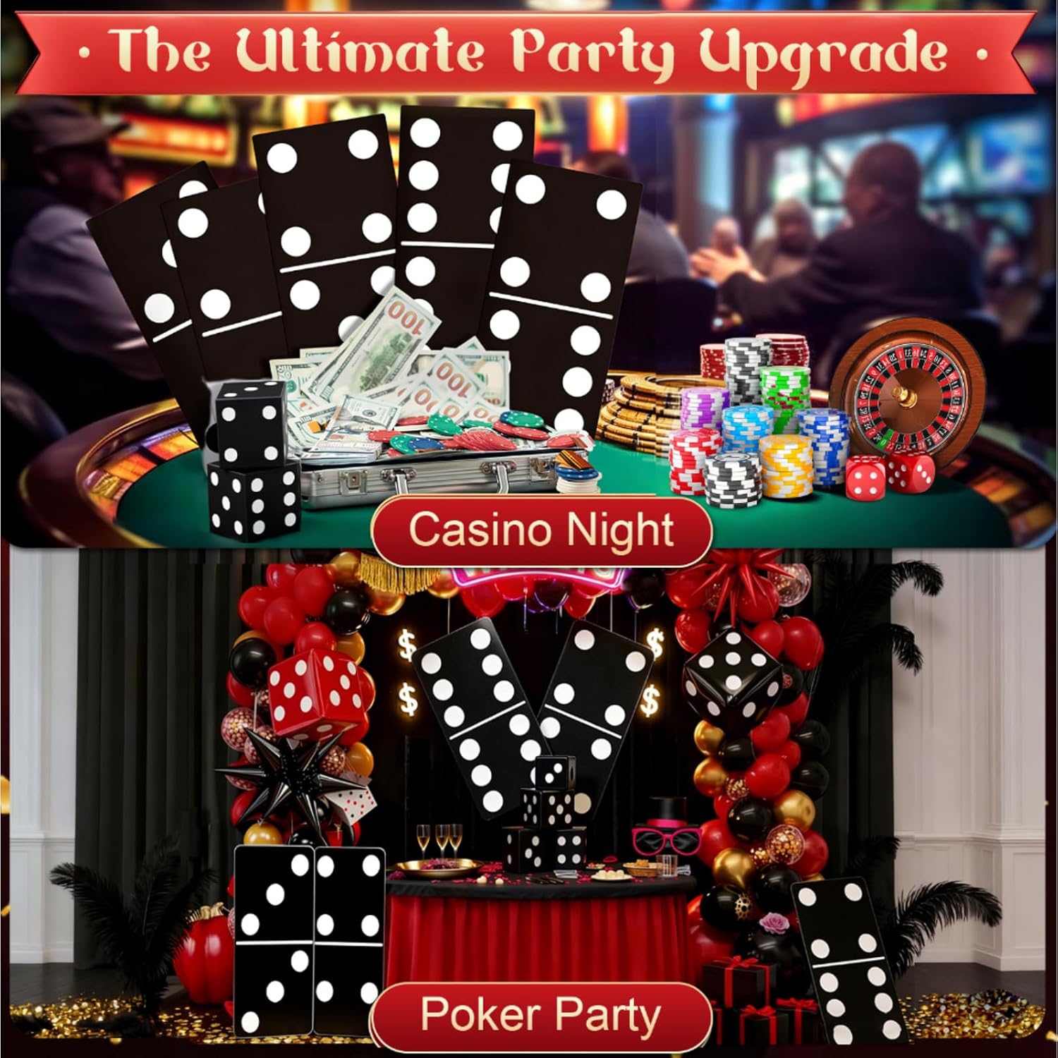 Giant Domino Decor for Casino Theme Party & Game Night - Jumbo 15.7''x7.87'' Cardboard Stand-Up Decoration | Reusable Havana Nights & Birthday Party Props (5 Pcs Large Domino Paper Board)（Black） image 4
