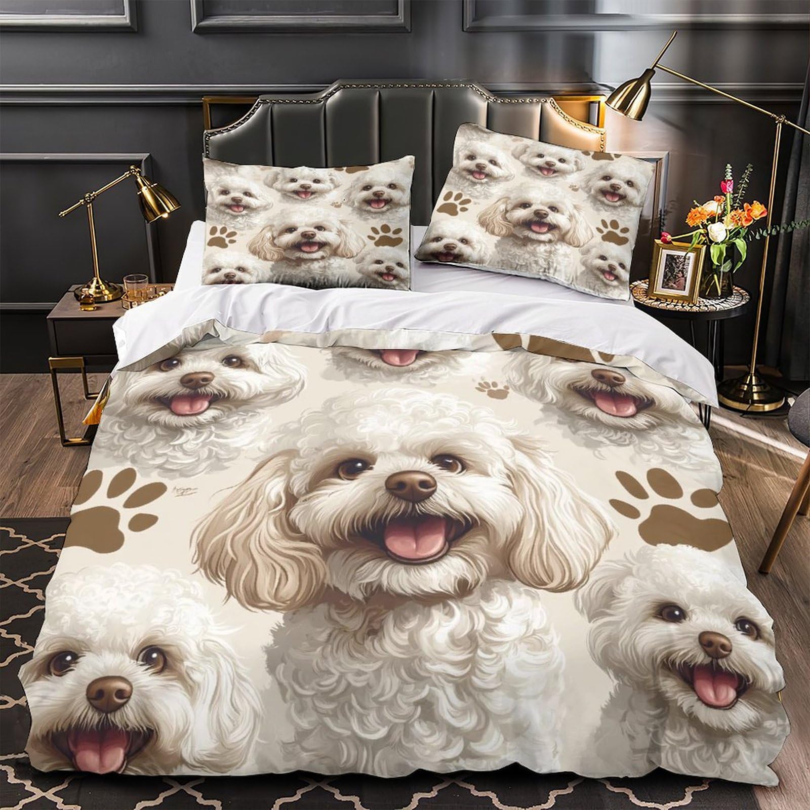 Housse de Couette Caniche 3D Parure de Lit Microfibre Hypoallergique Enfant