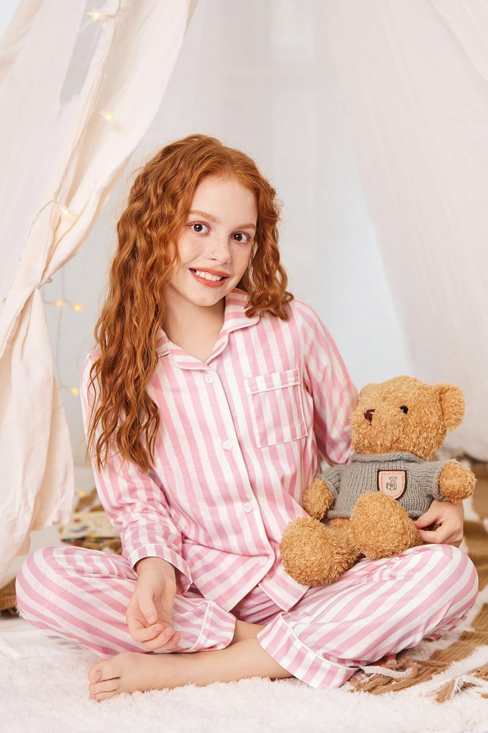Arshiner Pajamas Set for Girls Plaid Long Sleeve Lounge Set Button Down Pj Sets - Image 6