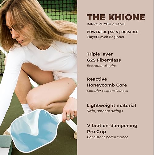 Miniatura 2 de HELIOS Khione - Paleta de pickleball - Morn  Superficie de fibra de vidrio G2S de 8 onzas con núcleo de panal reactivo de 0.51 pulgadas  Diseño